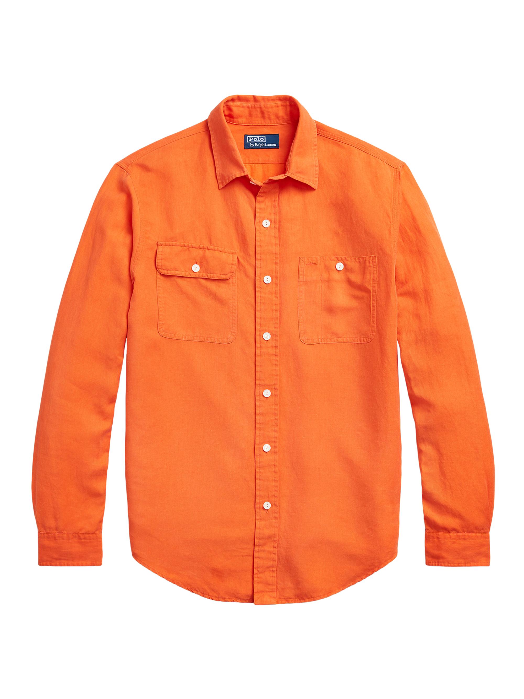 Polo Ralph Lauren Men's Silk-Linen Long-Sleeve Sport Shirt - Sailing Orange