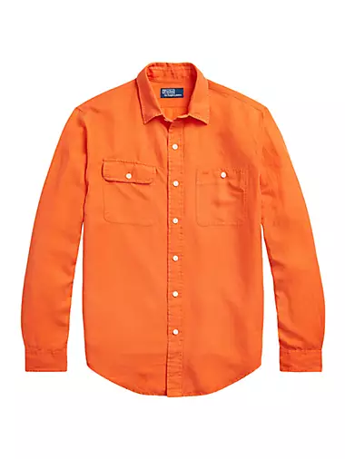 Men's Orange Designer Casual Button-Down Shirts