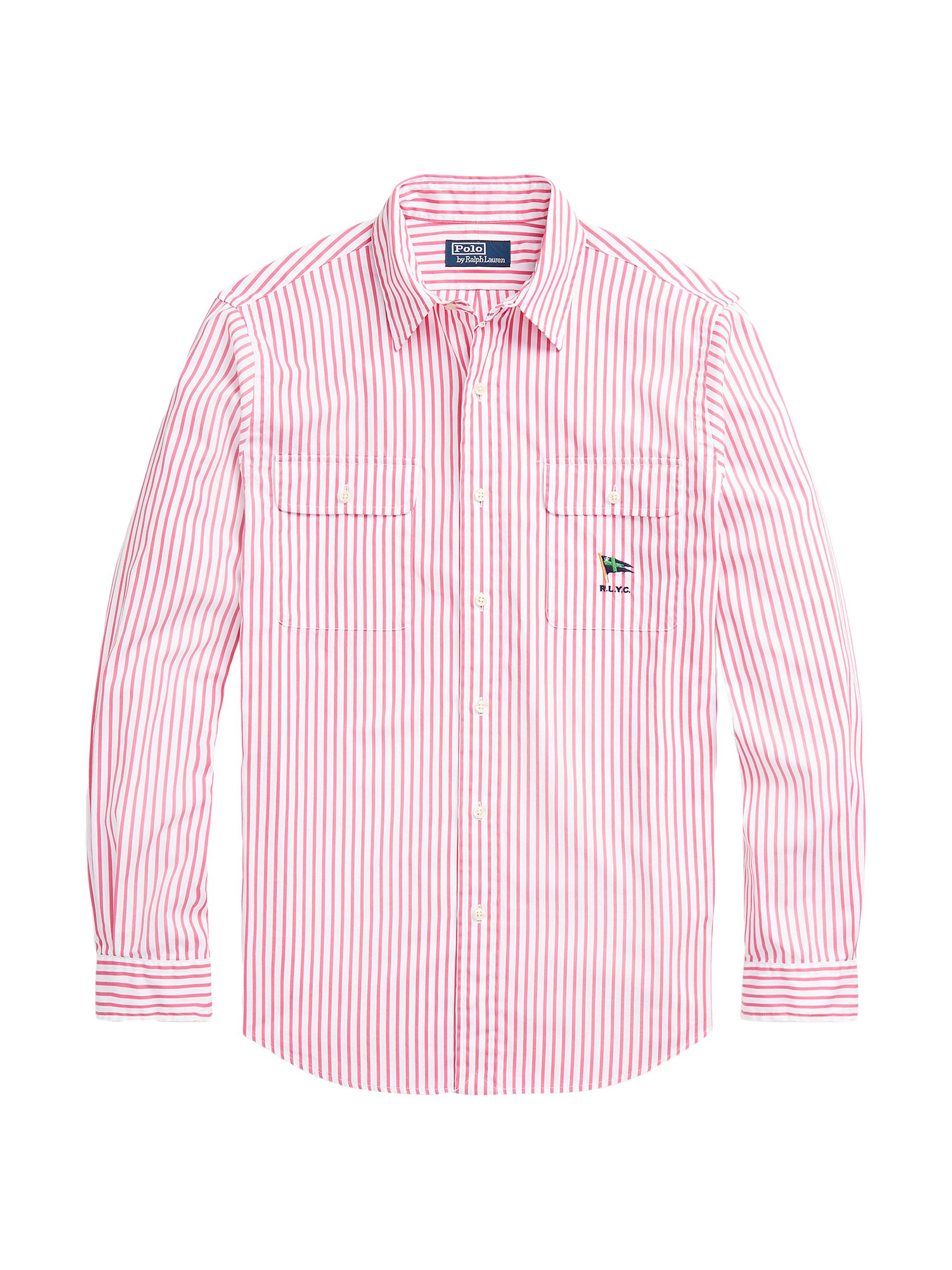 Polo Ralph Lauren Men's Striped Long-Sleeve Sport Shirt - Hot Fuschia White