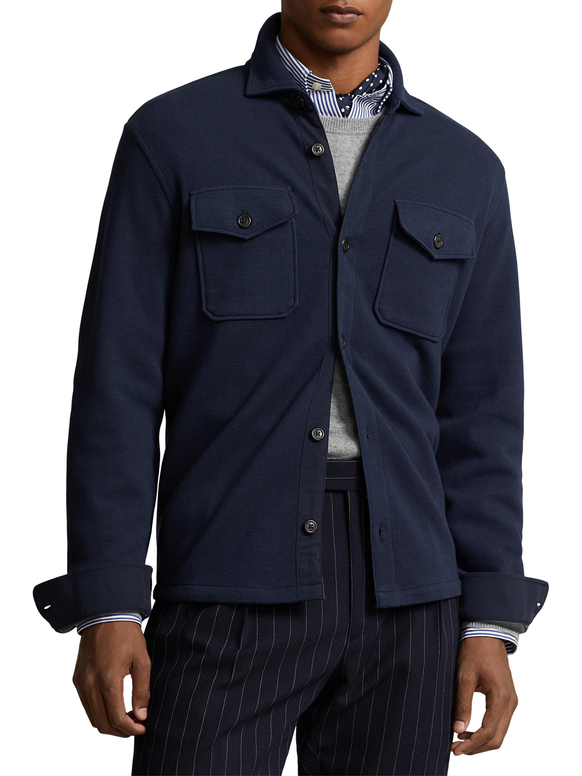 Polo Ralph Lauren Men's Double-Knit Jacquard Long-Sleeve Sport Overshirt - Aviator Navy