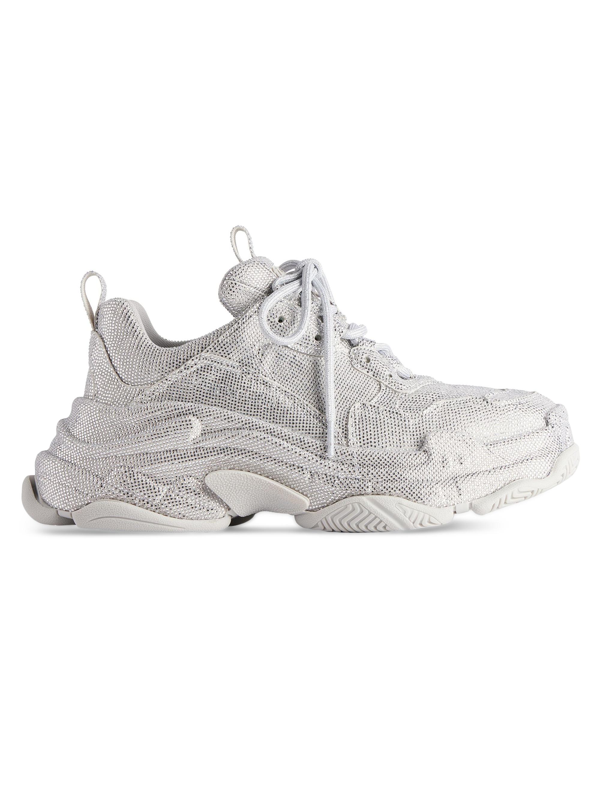 Balenciaga Women's Triple S Sneakers with Rhinestones - Light Grey