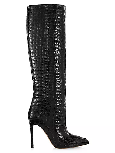 105MM Crocodile-Embossed Leather Knee-High Boots