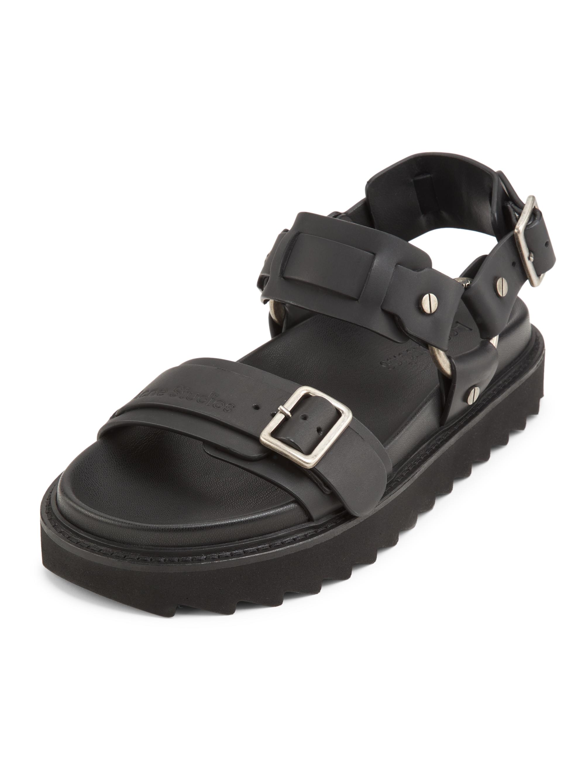 び*る様 Acne Studios ブラック ミュール Acne Studios Balius Logo-Embossed Leather Sandals | Saks