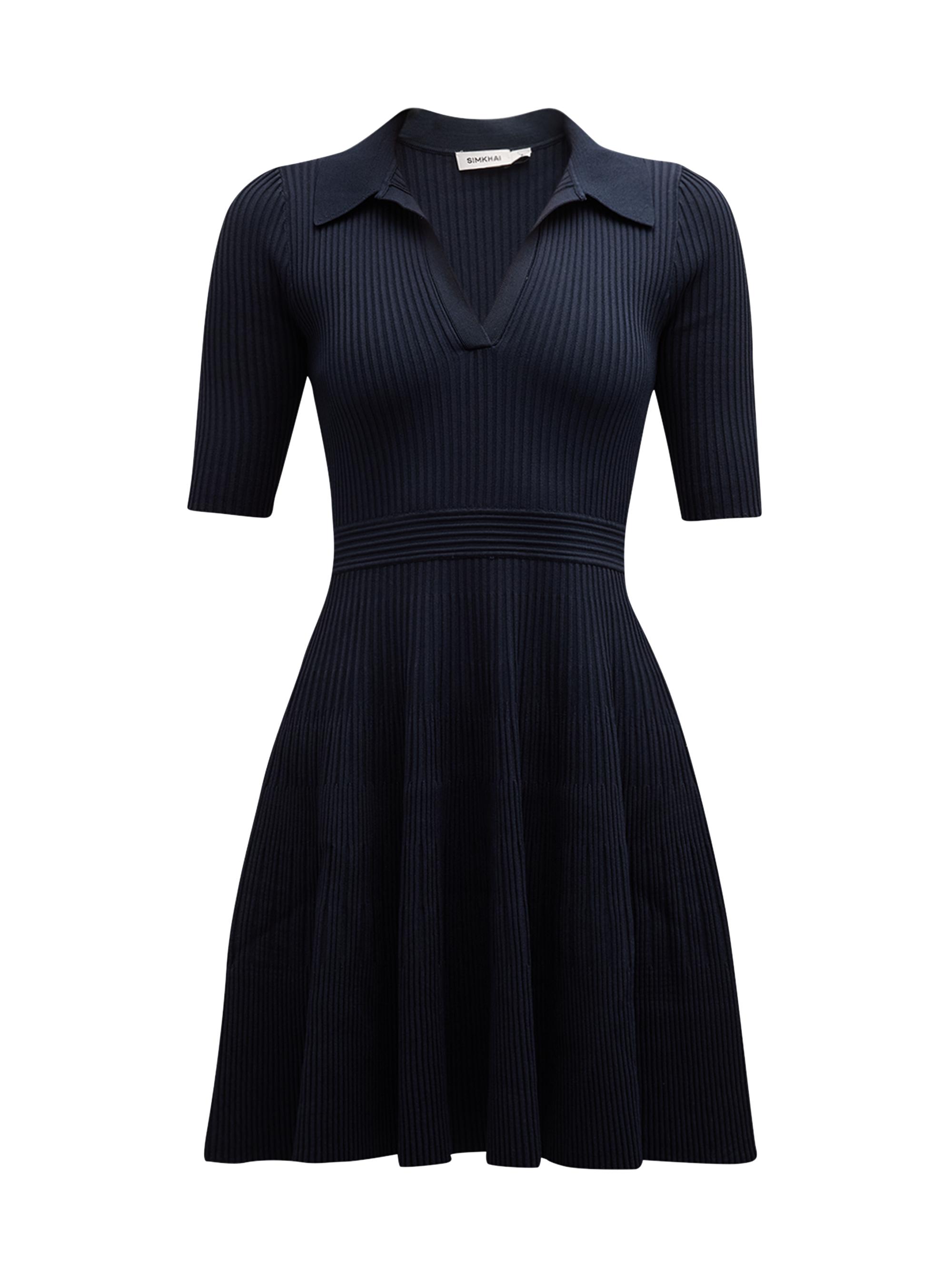 SIMKHAI Women's Patricia Ribbed Polo Minidress - Blue
