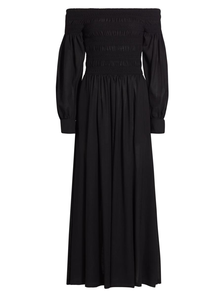 オールインワン・サロペット Max Mara Manu Off Shoulder Dress In Black Cotton Max Mara Manu Wool Off-the-Shoulder Maxi Dress | Saks Fifth