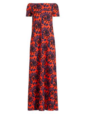 Chiara Boni La Petite Robe Women's Yasin Off-the-Shoulder Tie-Dye Gown - Modern Flowers Orange