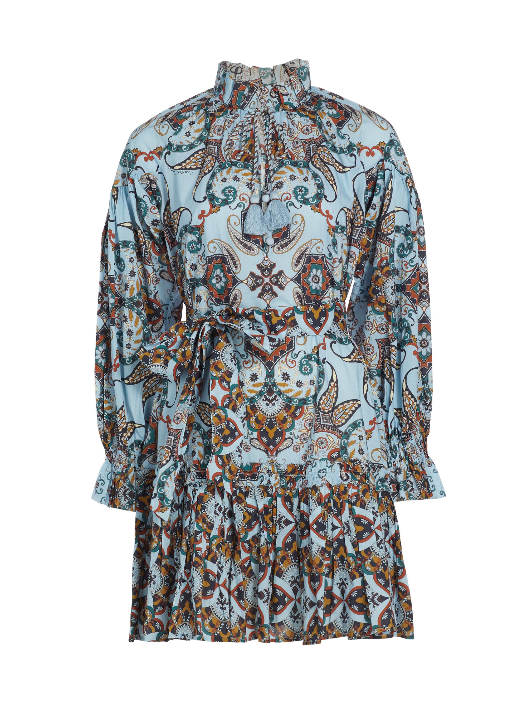 Cara Cara Women's Poppy Paisley Belted Minidress - Blue Vintage Paisley