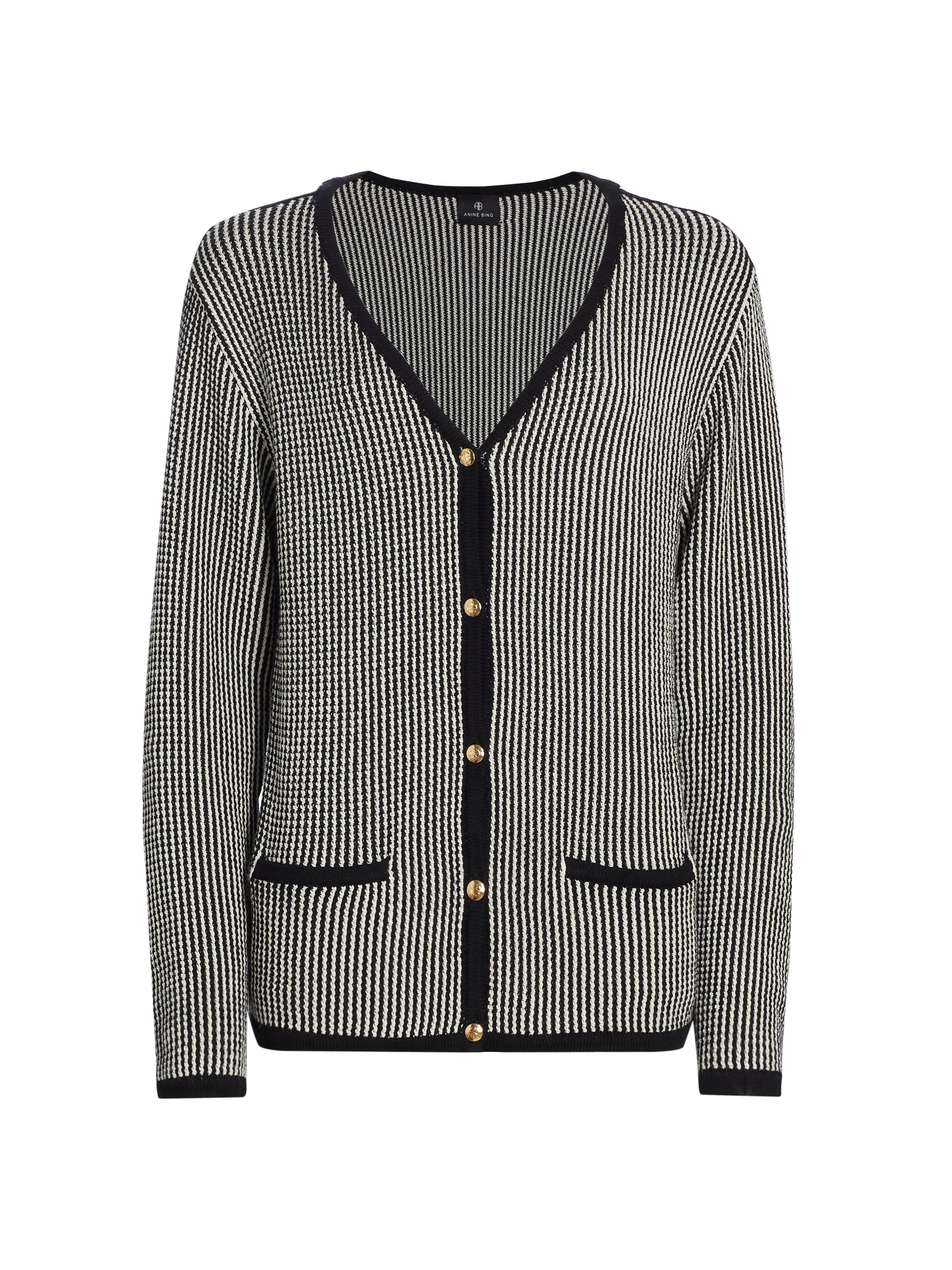 Anine Bing Women's Dave Stripe Cardigan - Black And White