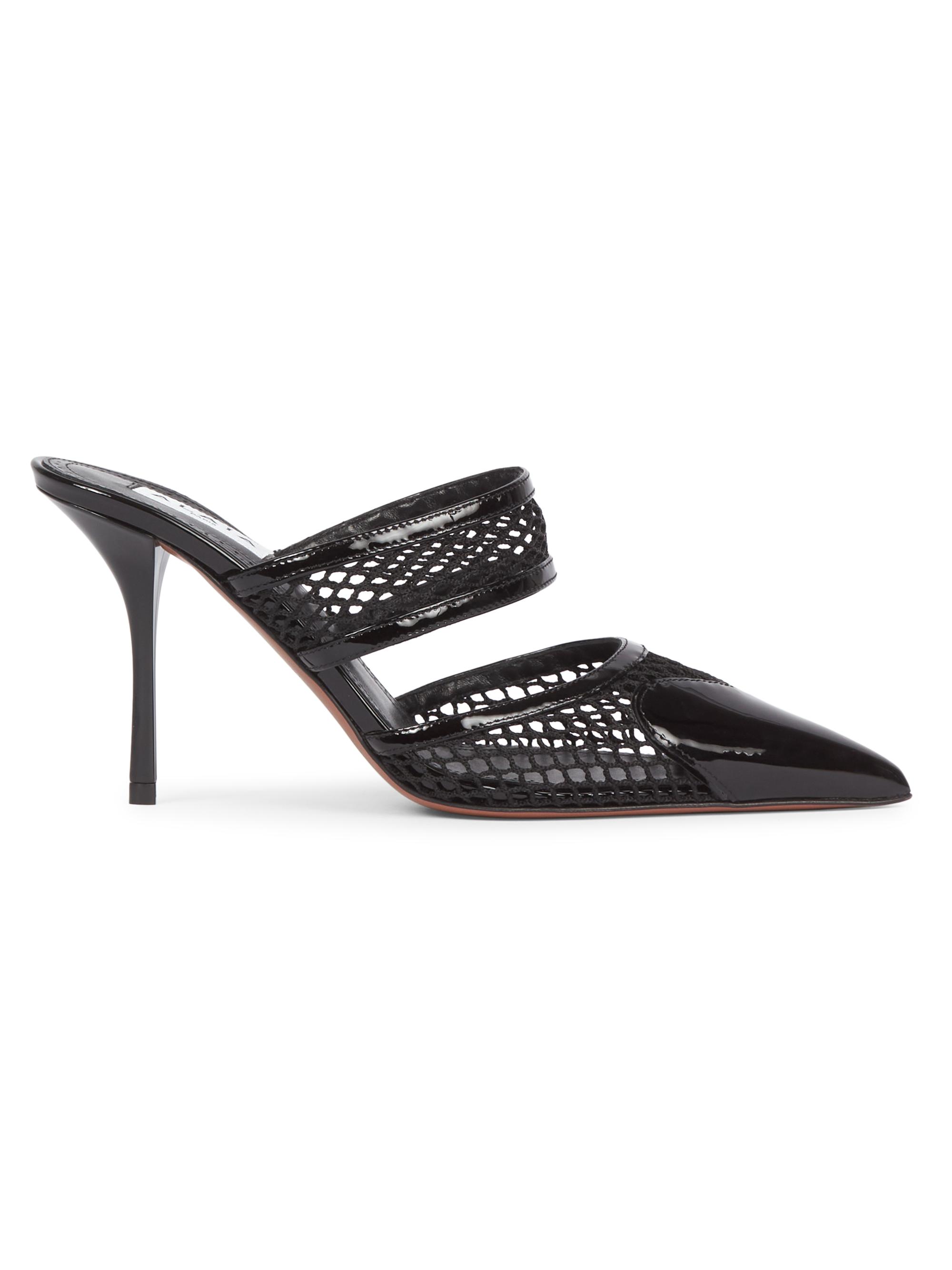 Alaïa Le Coeur 90MM Patent Leather & Mesh Mules | Saks Fifth Avenue