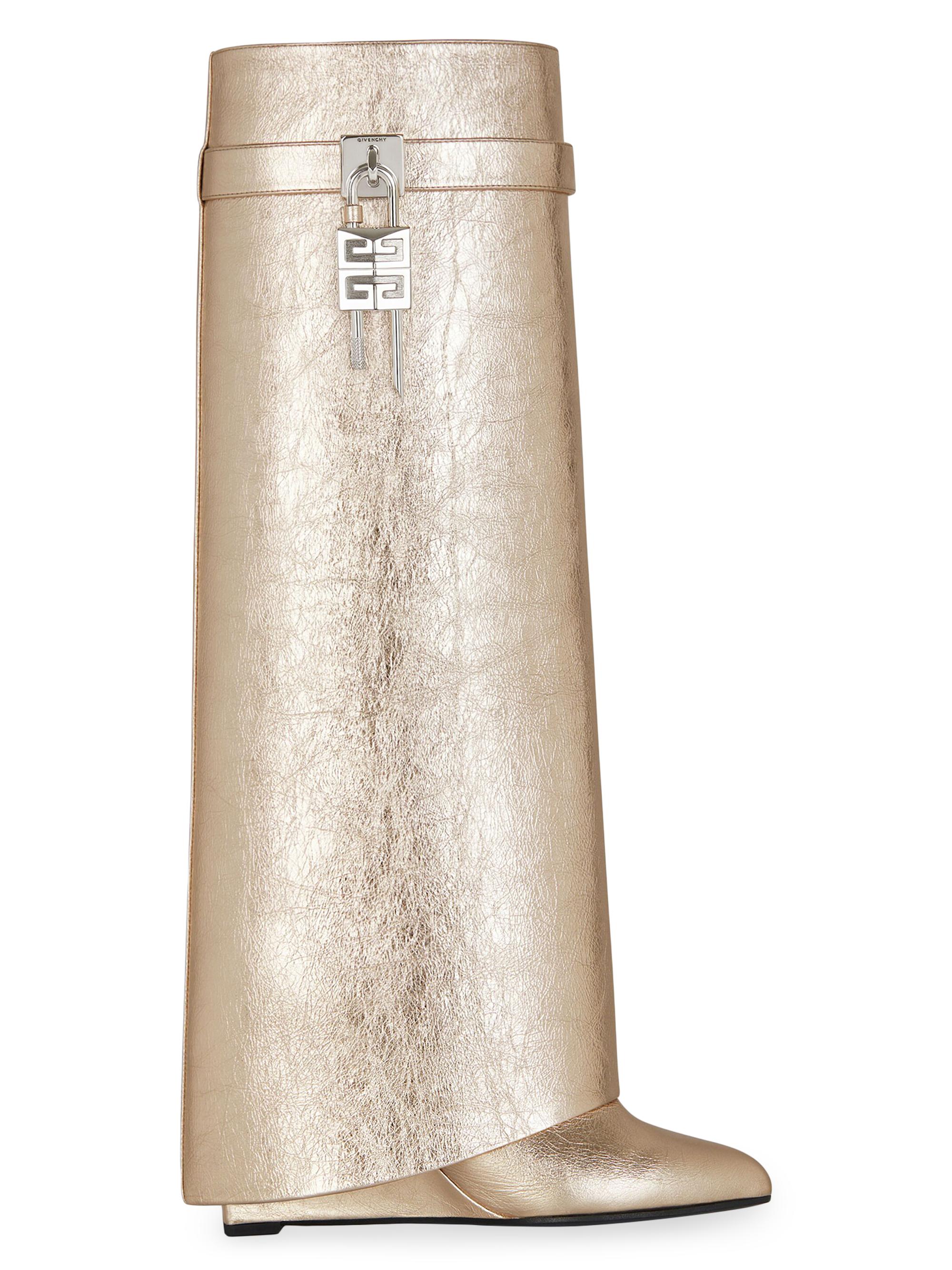 Givenchy Women's Shark Lock Boots In Laminated Leather - Dusty Gold