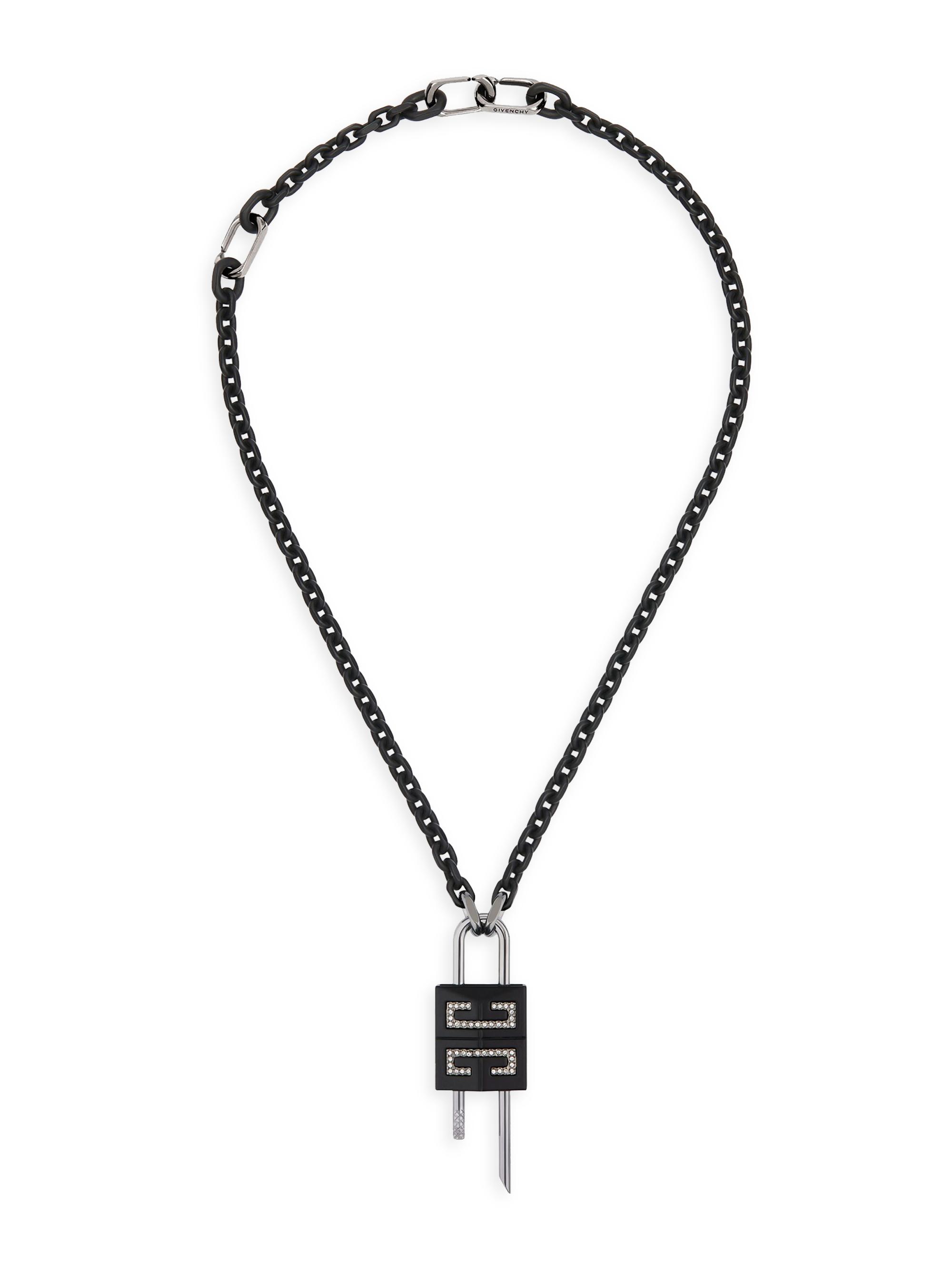 Givenchy Men's  Lock Necklace In Metal With Crystals - Black Silvery