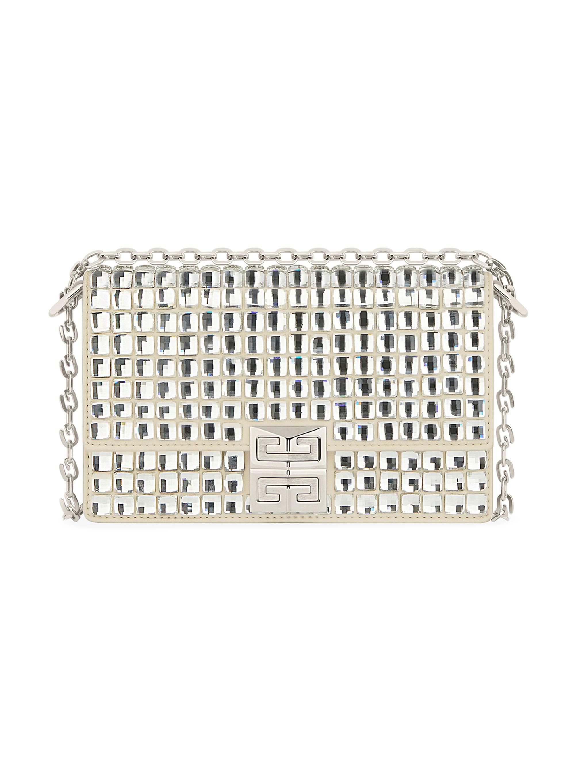 Givenchy Women's  4G Crossbody Bag in Satin With Strass And Chain - Natural Silver