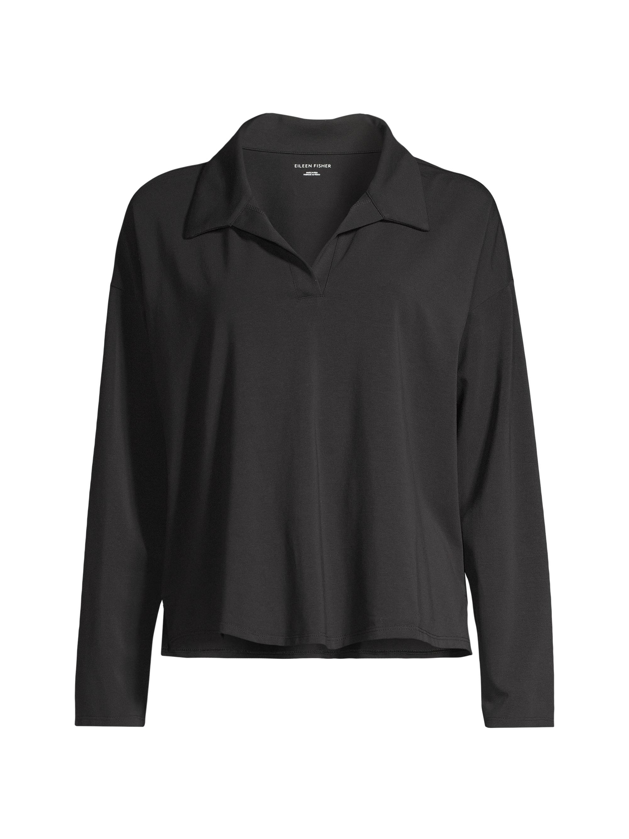 Eileen Fisher Women's Boxy Cotton Henley Top - Black