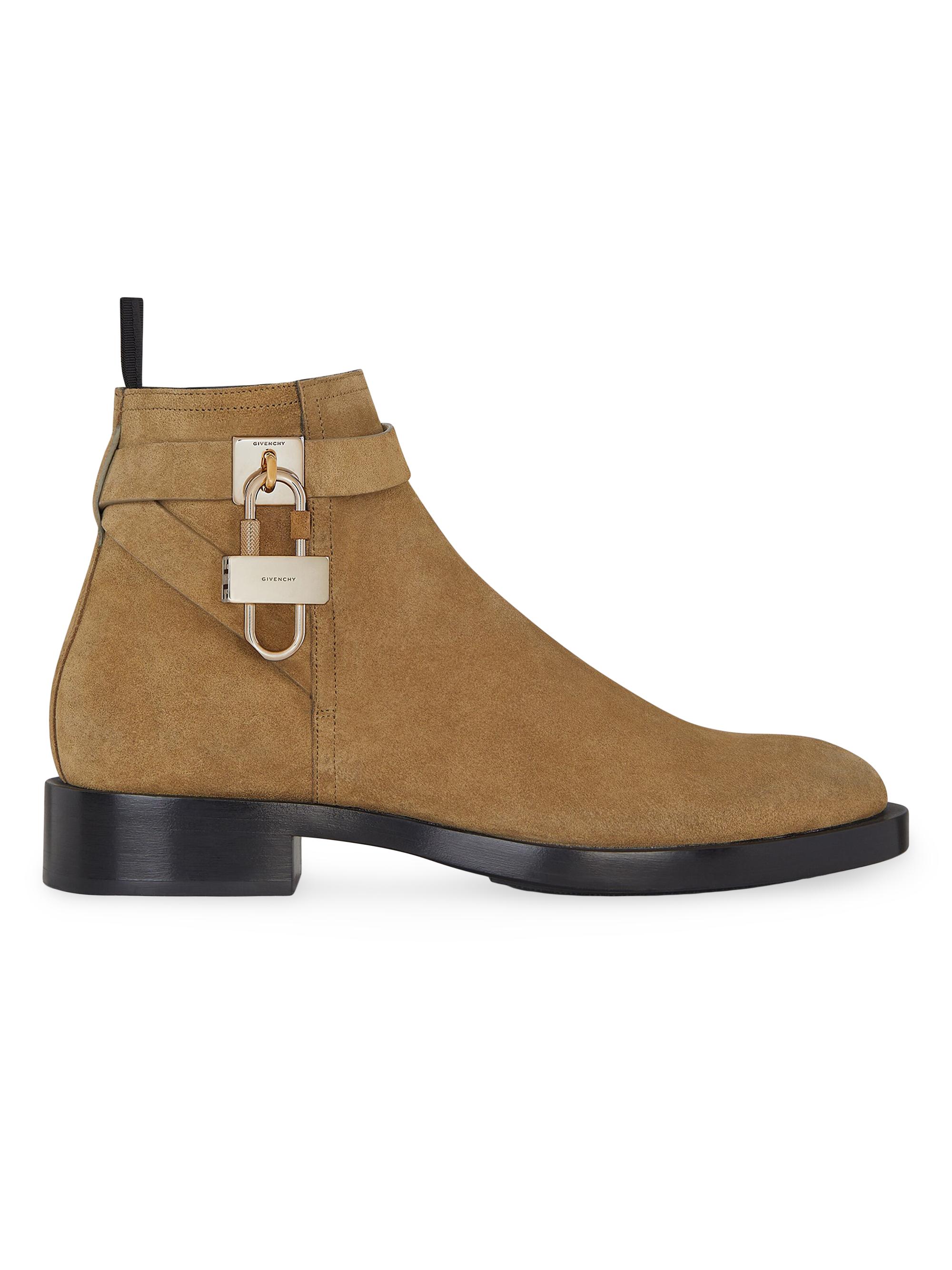 Givenchy Men's Lock Ankle Boots In Suede - Light Brown