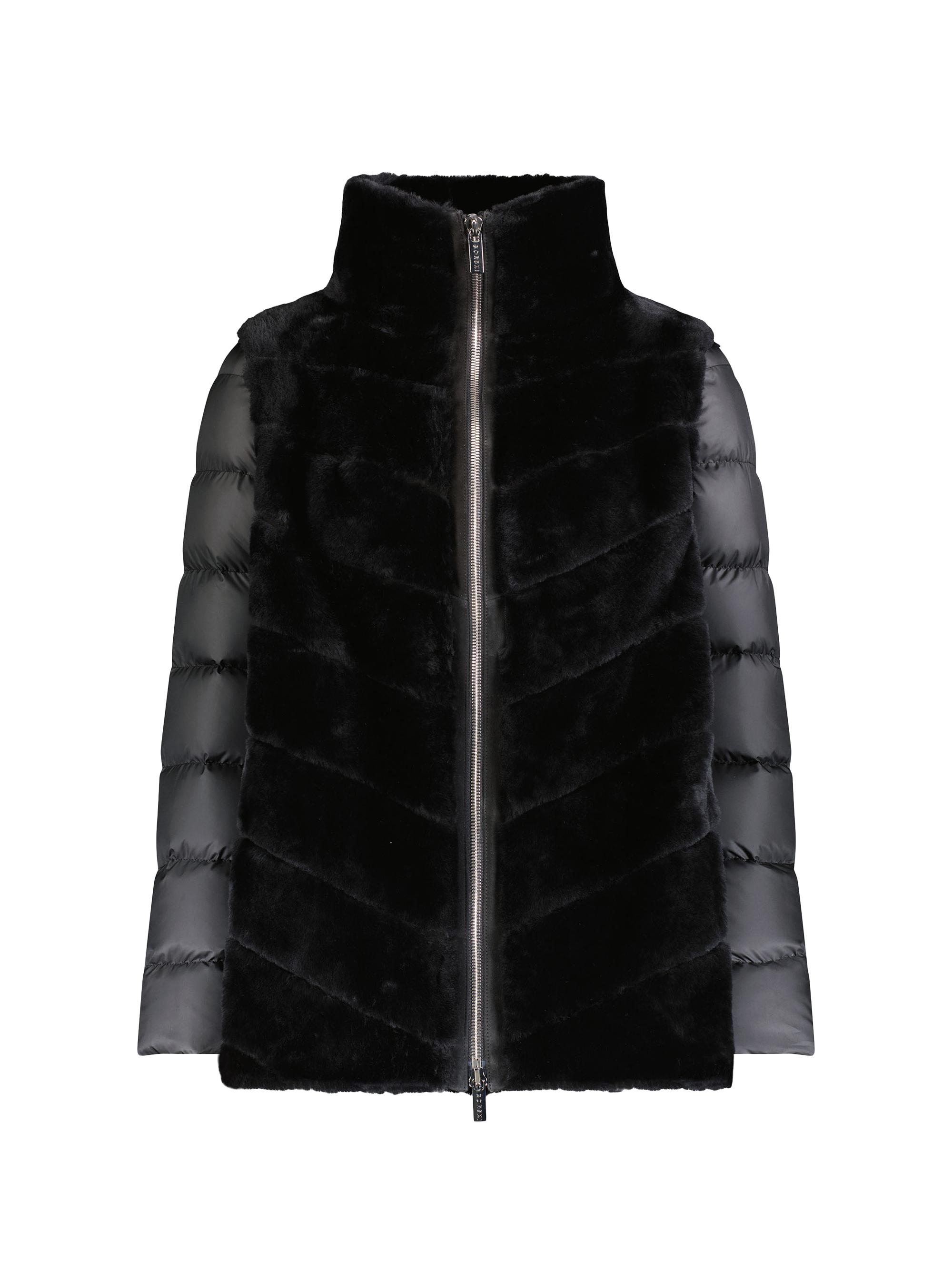 Gorski Women's Shearling Lamb Jacket with Quilted Sleeves - Black