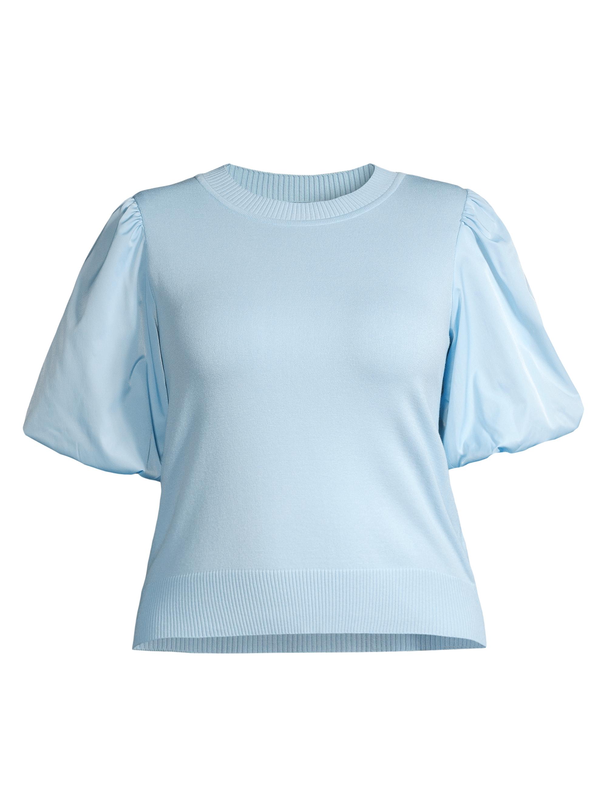 Ming Wang Women's Knit Puff-Sleeve Blouse - Haze