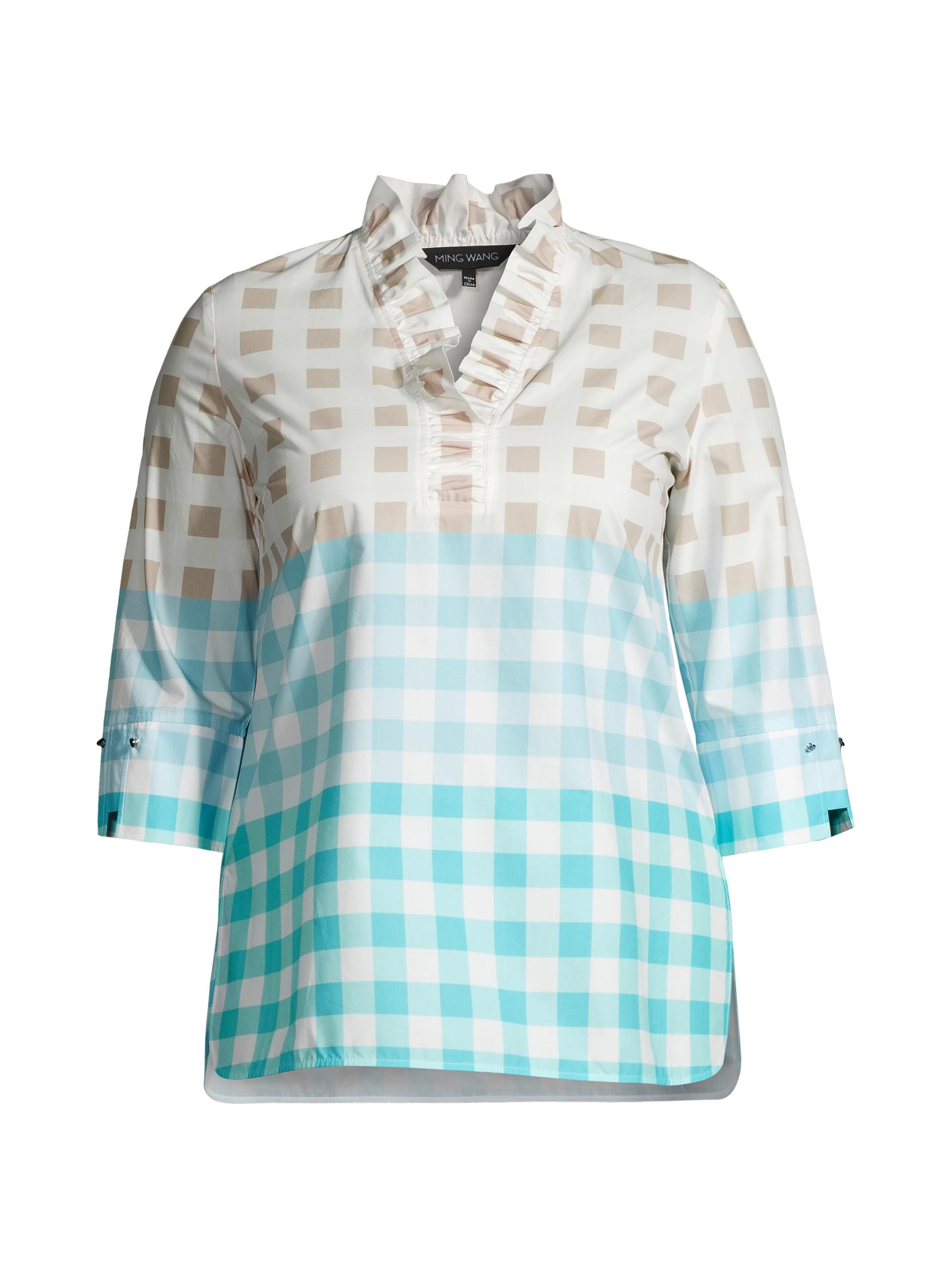 Ming Wang Women's Ruffled Cotton Gingham Blouse