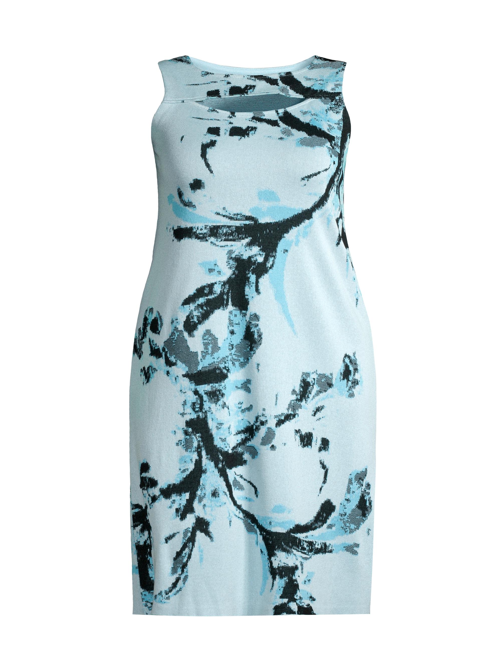 Ming Wang Women's Knit Jacquard Cut-Out Dress - Dew Blue Multi