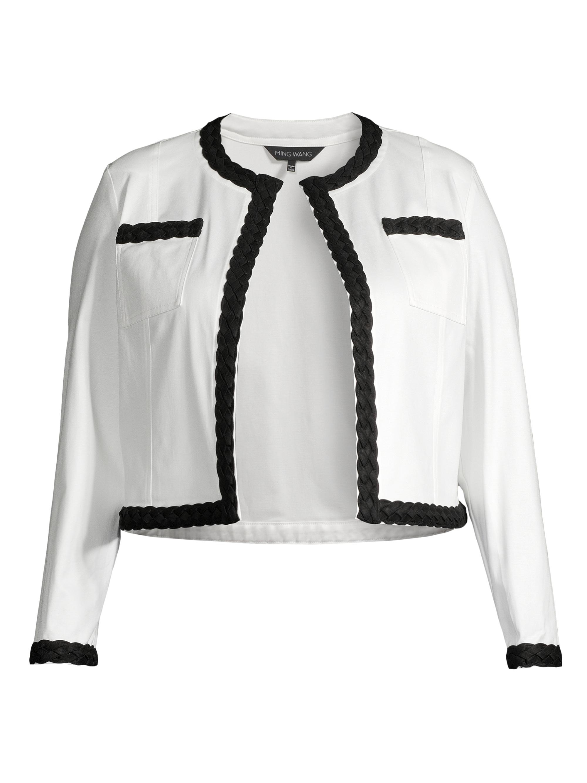 Ming Wang Women's Braided Cotton-Blend Crop Jacket - White Black