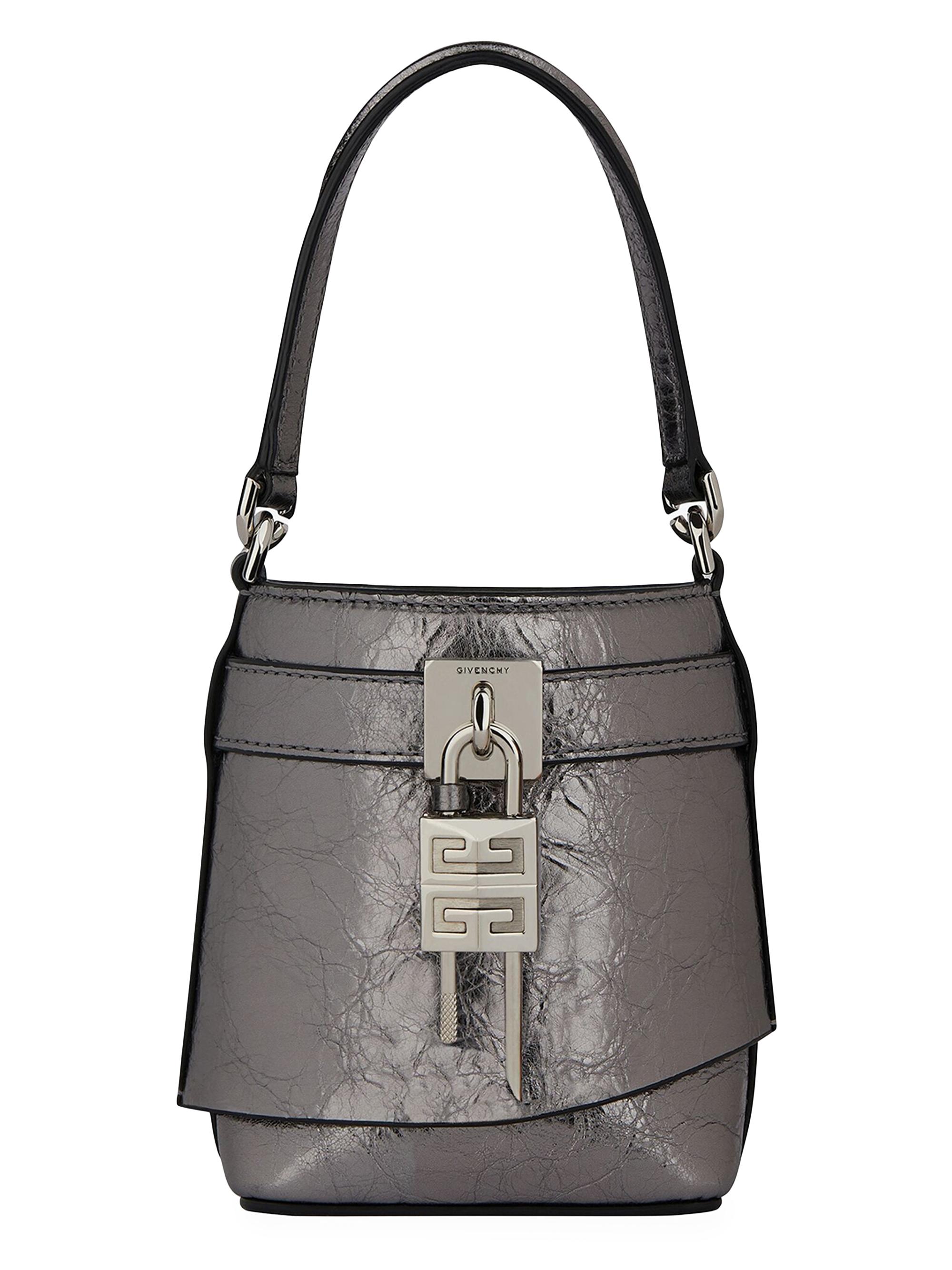 Givenchy Women's Micro Shark Lock Bucket Bag In Laminated Leather - Silvery Grey