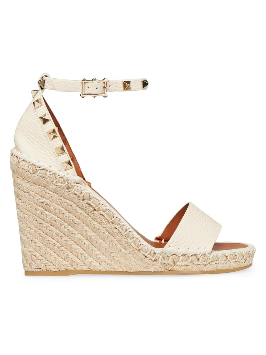 Valentino Garavani Double Rockstud Grainy Calfskin Wedges