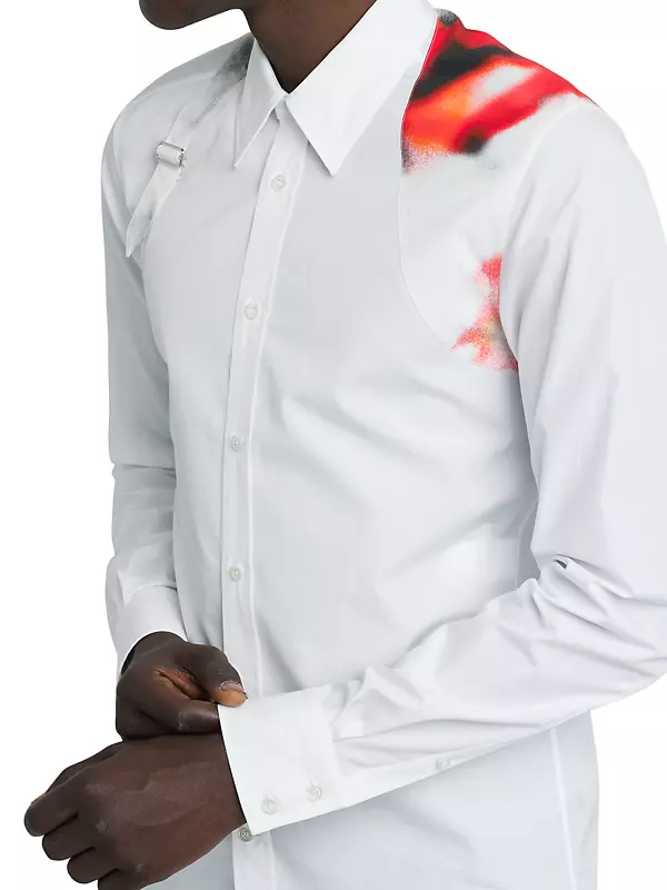Shop Alexander McQueen Printed Harness Cotton Button-Front Shirt 