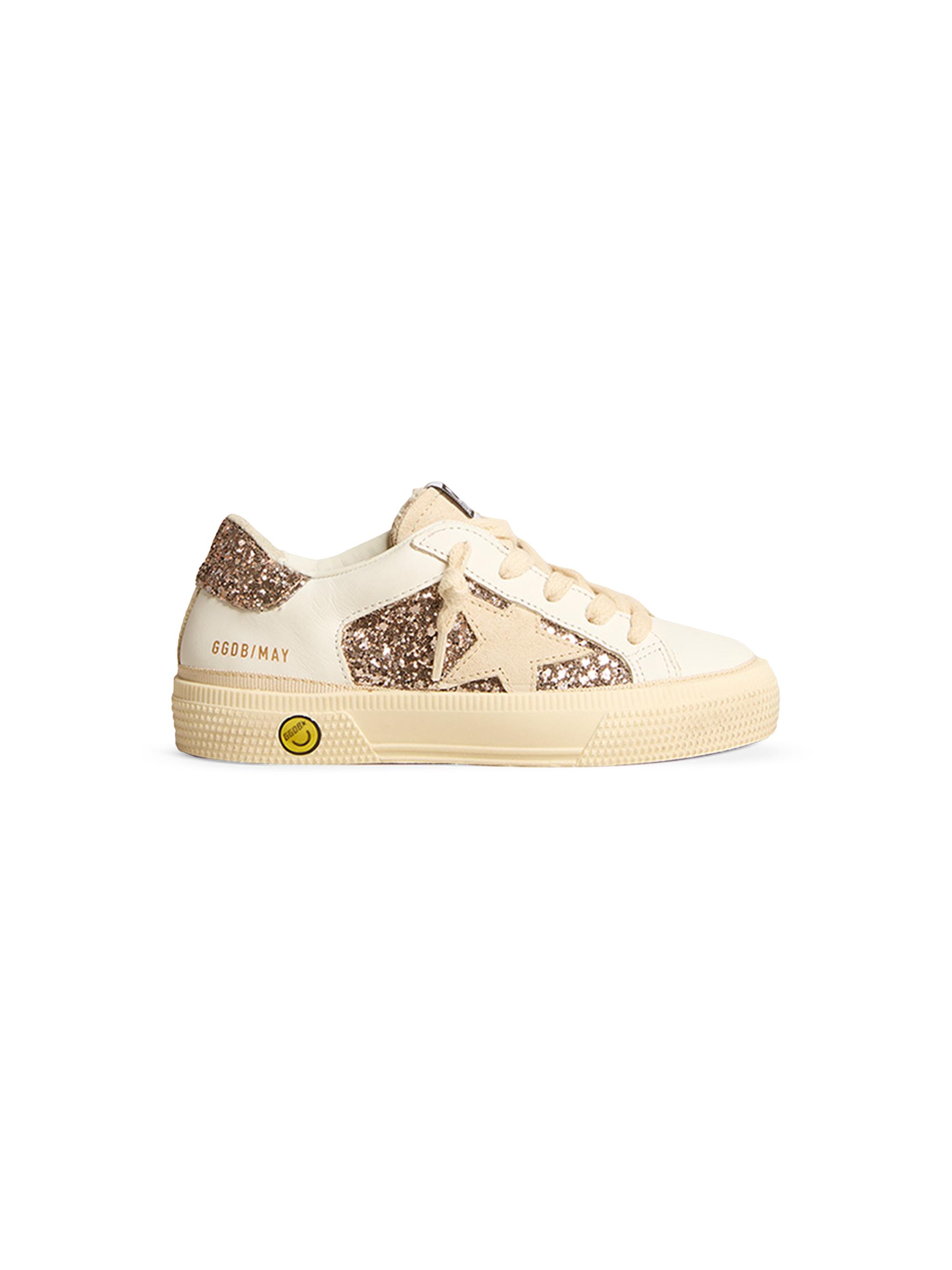 Golden Goose Girl's May Glitter Star Low-Top Sneakers - Optic White Cinder Seed Pearl 9 (Toddler)