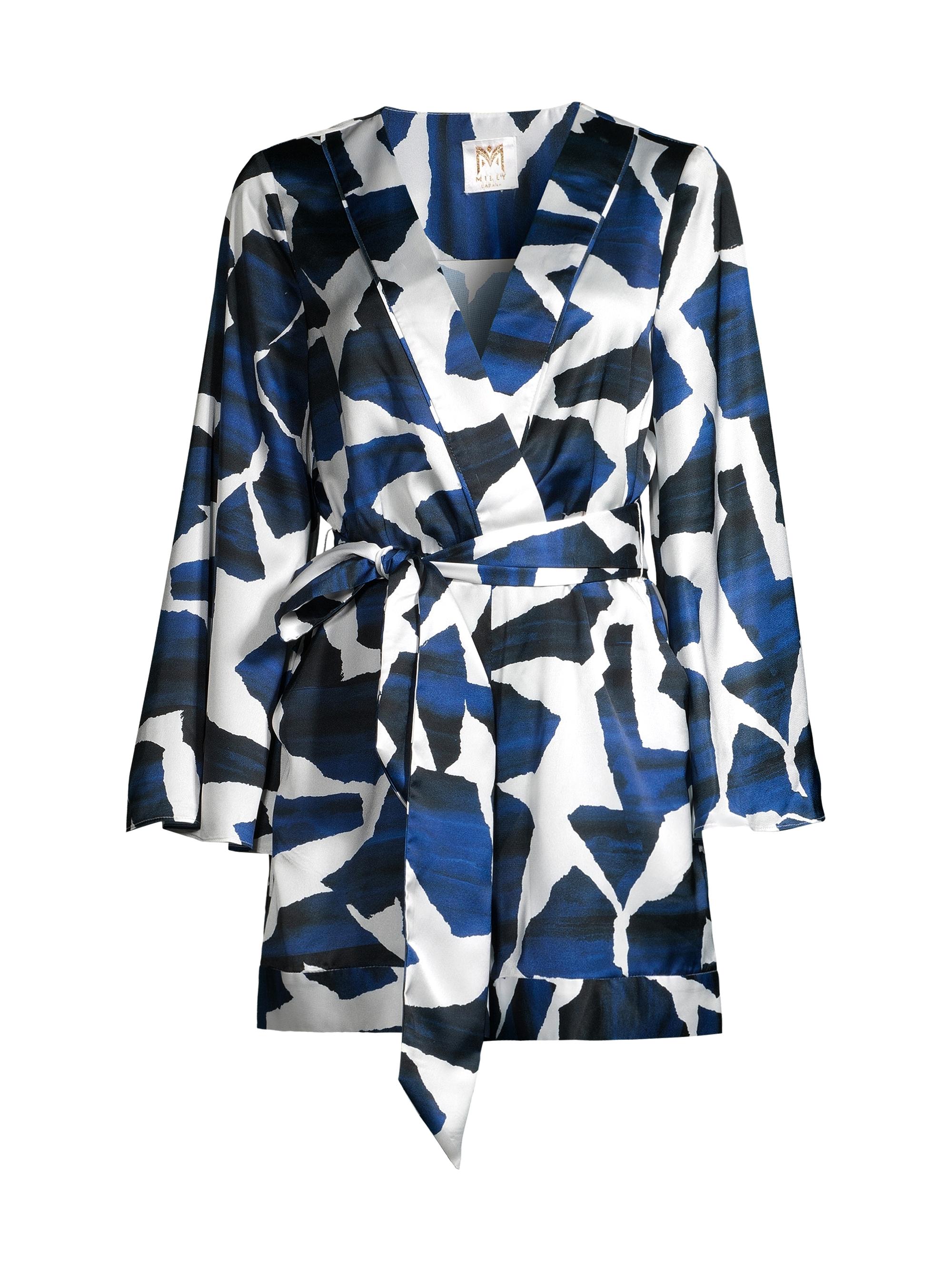 Milly Women's Ocean Puzzle Belted Satin Romper - Navy Multi