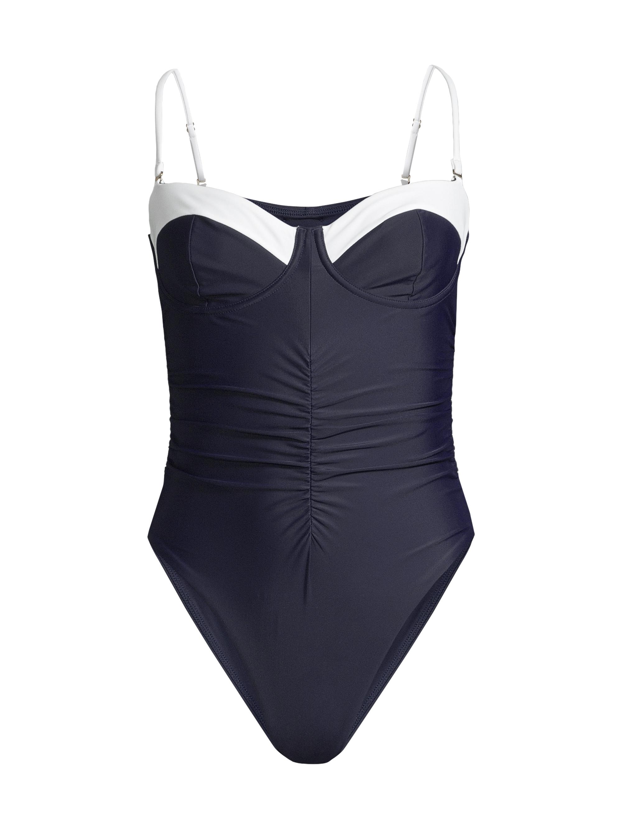 Milly Women's Resort Ruched One-Piece Swimsuit - Navy White