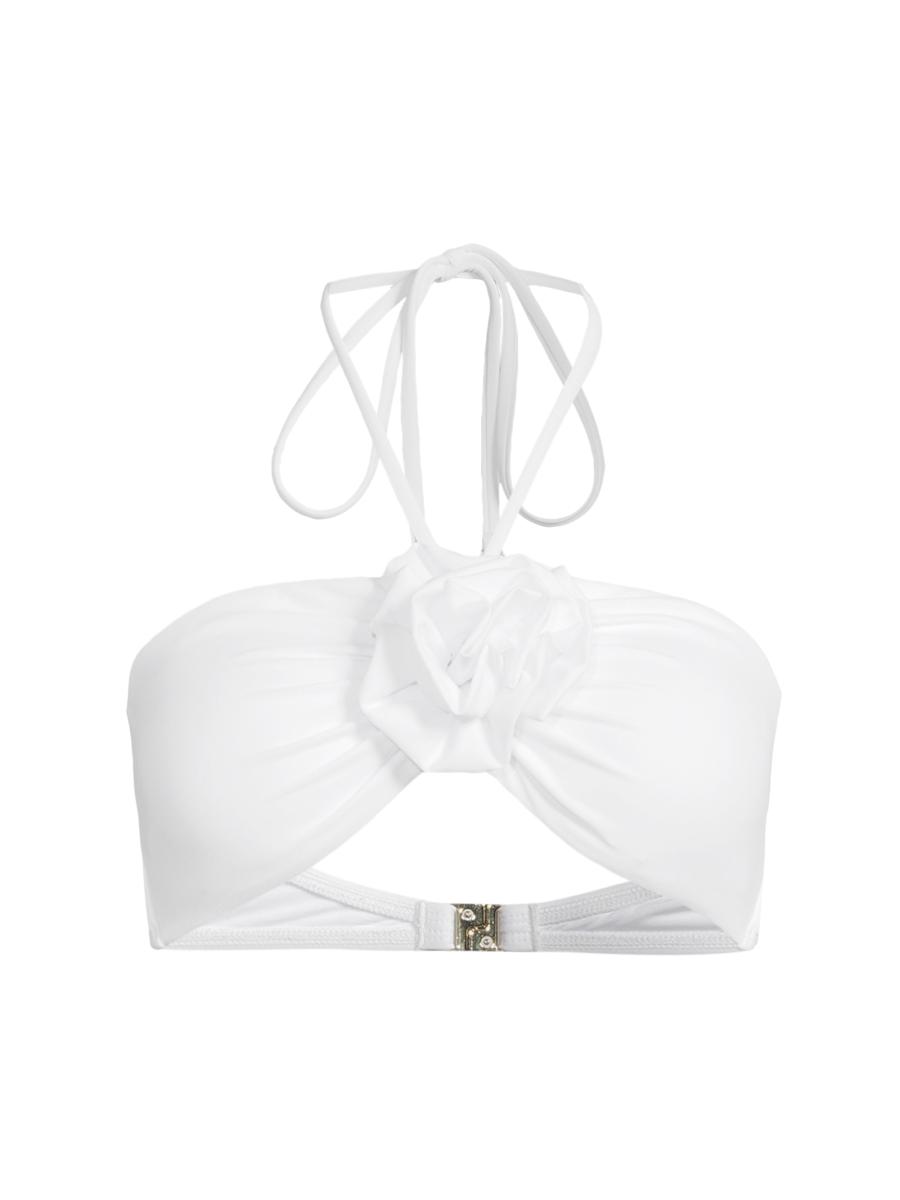 Milly Women's Resort Rosette Halter Bikini Top In White