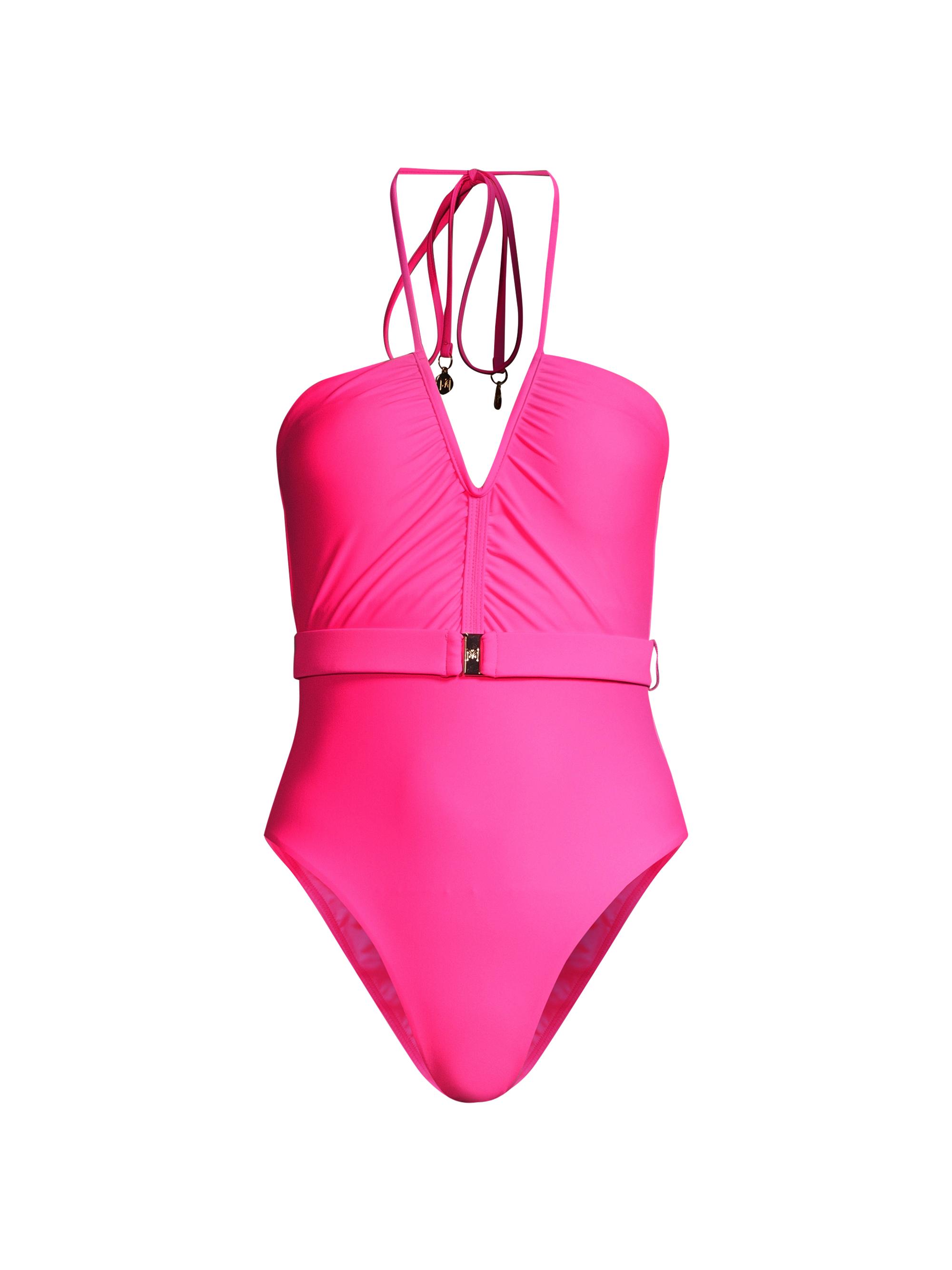 Milly Women's Belted Halter One-Piece Swimsuit - Neon Pink