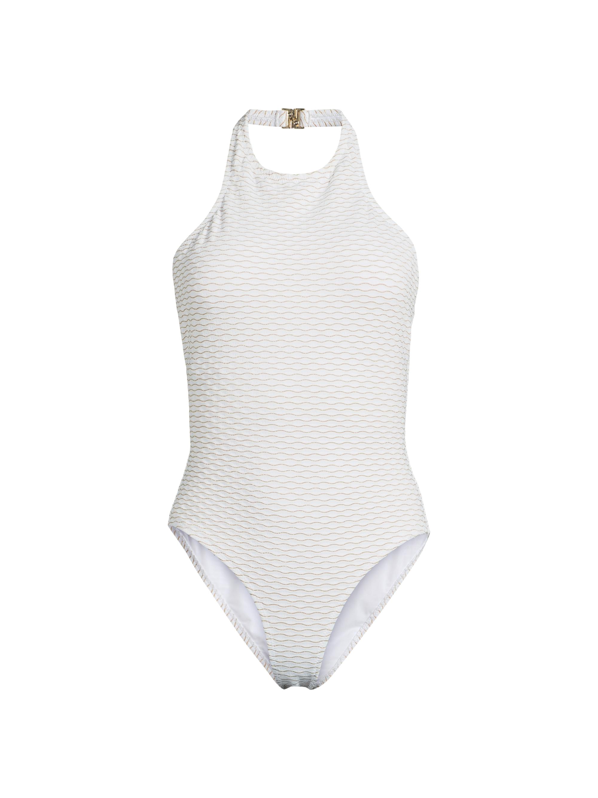 Milly Women's Jackie Textured Halterneck One-Piece Swimsuit - White