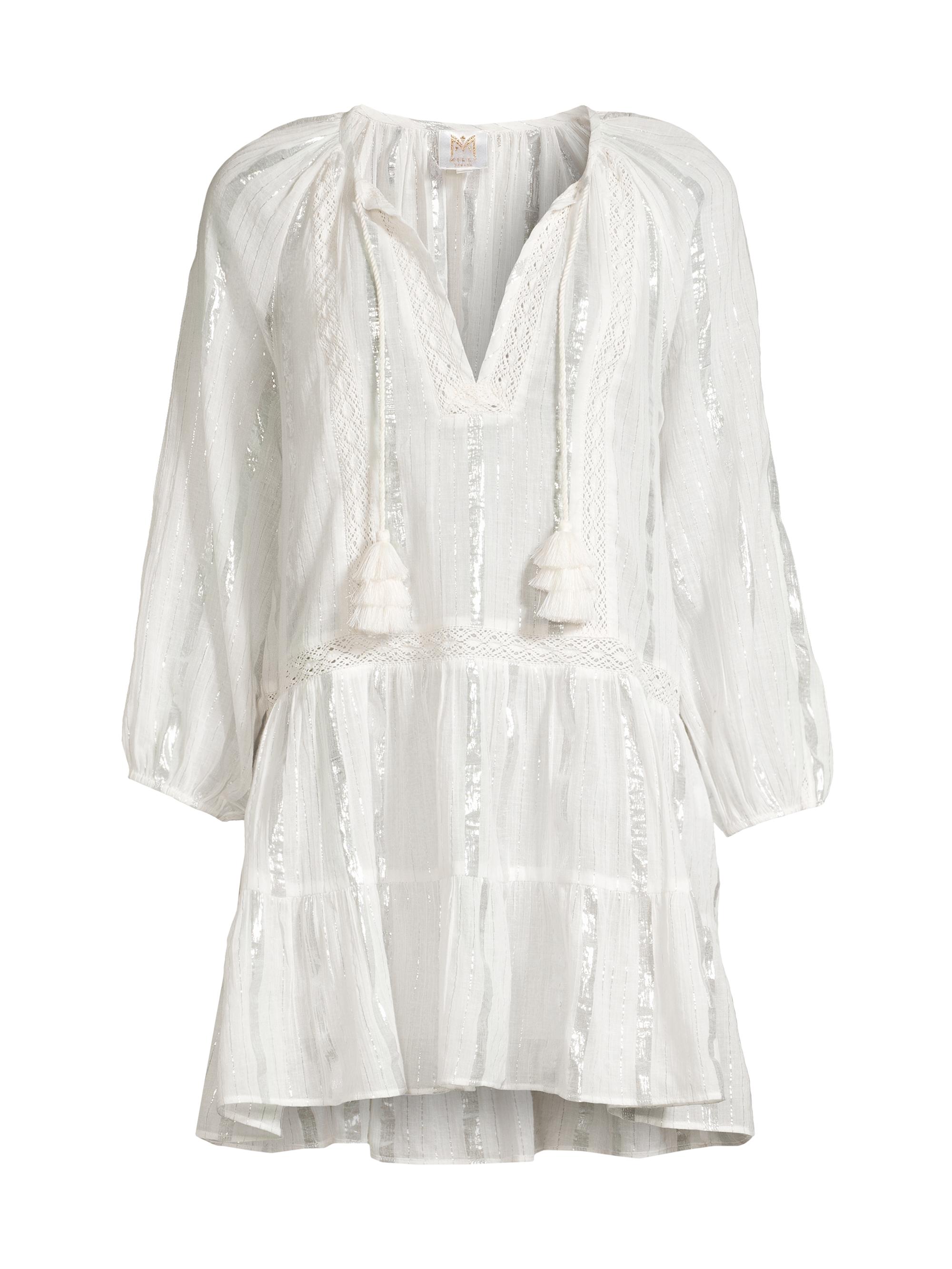 Milly Women's Valentine Metallic Stripe Cotton Cover-Up Dress - White