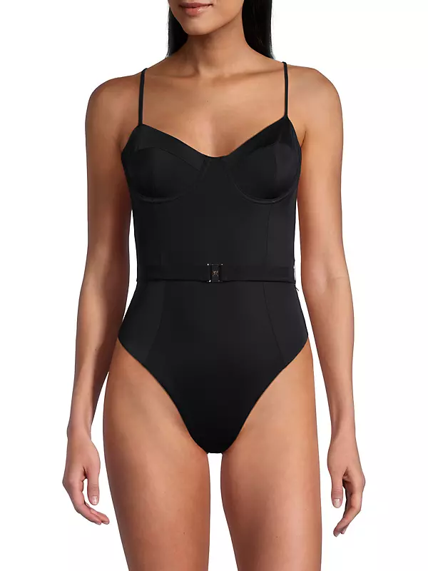 Belted Open-Back One-Piece Swimsuit