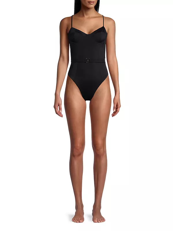 Belted Open-Back One-Piece Swimsuit