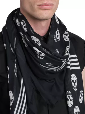 Alexander McQueen skull-knit fringed scarf - Black