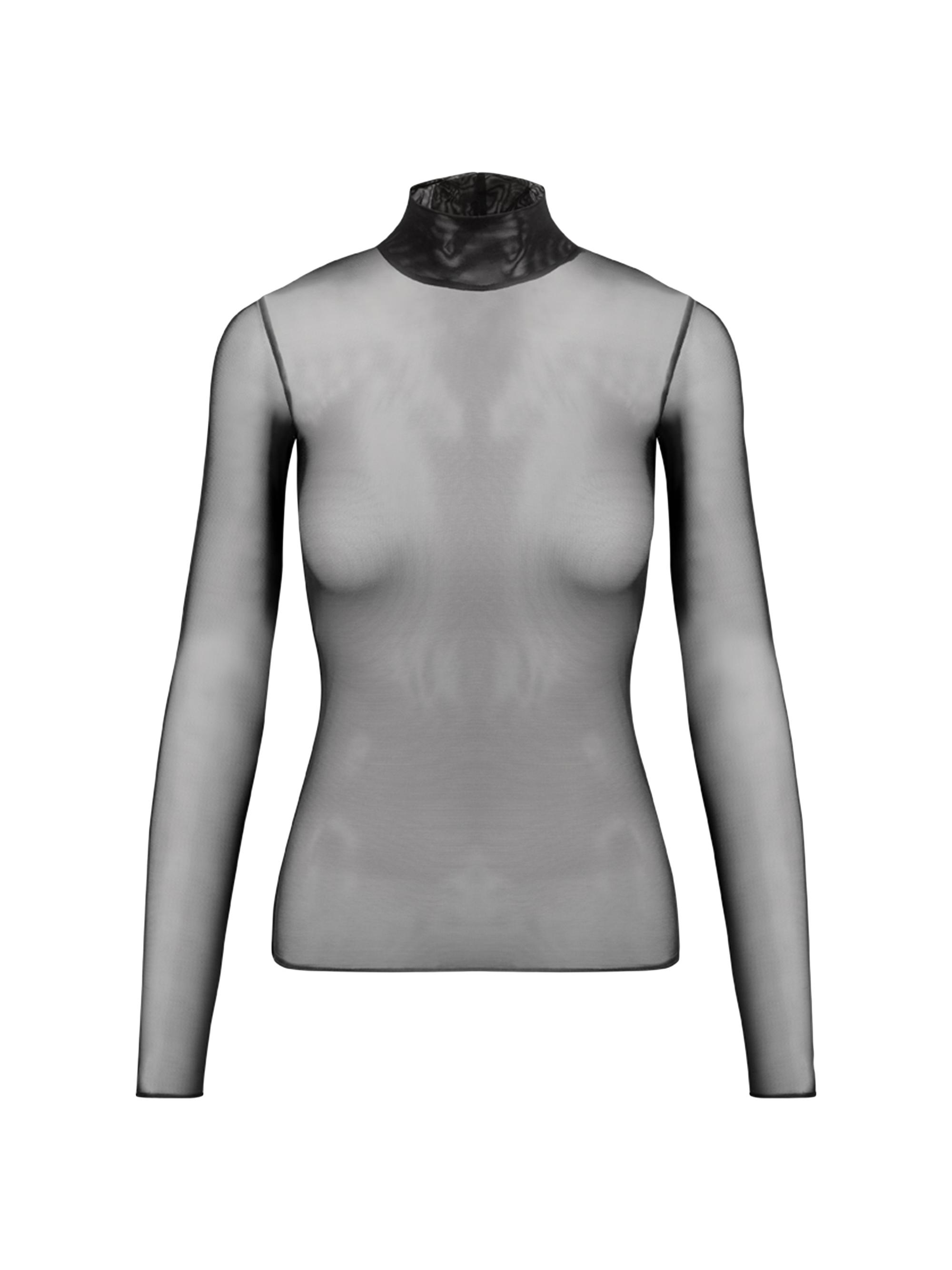Commando Women's Chic Mesh Fitted Turtleneck - Black