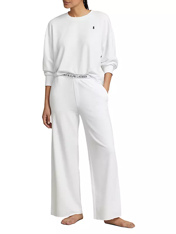 Polo Ralph Lauren Sweatshirt Knit Pajama Set - Womens - White - Medium