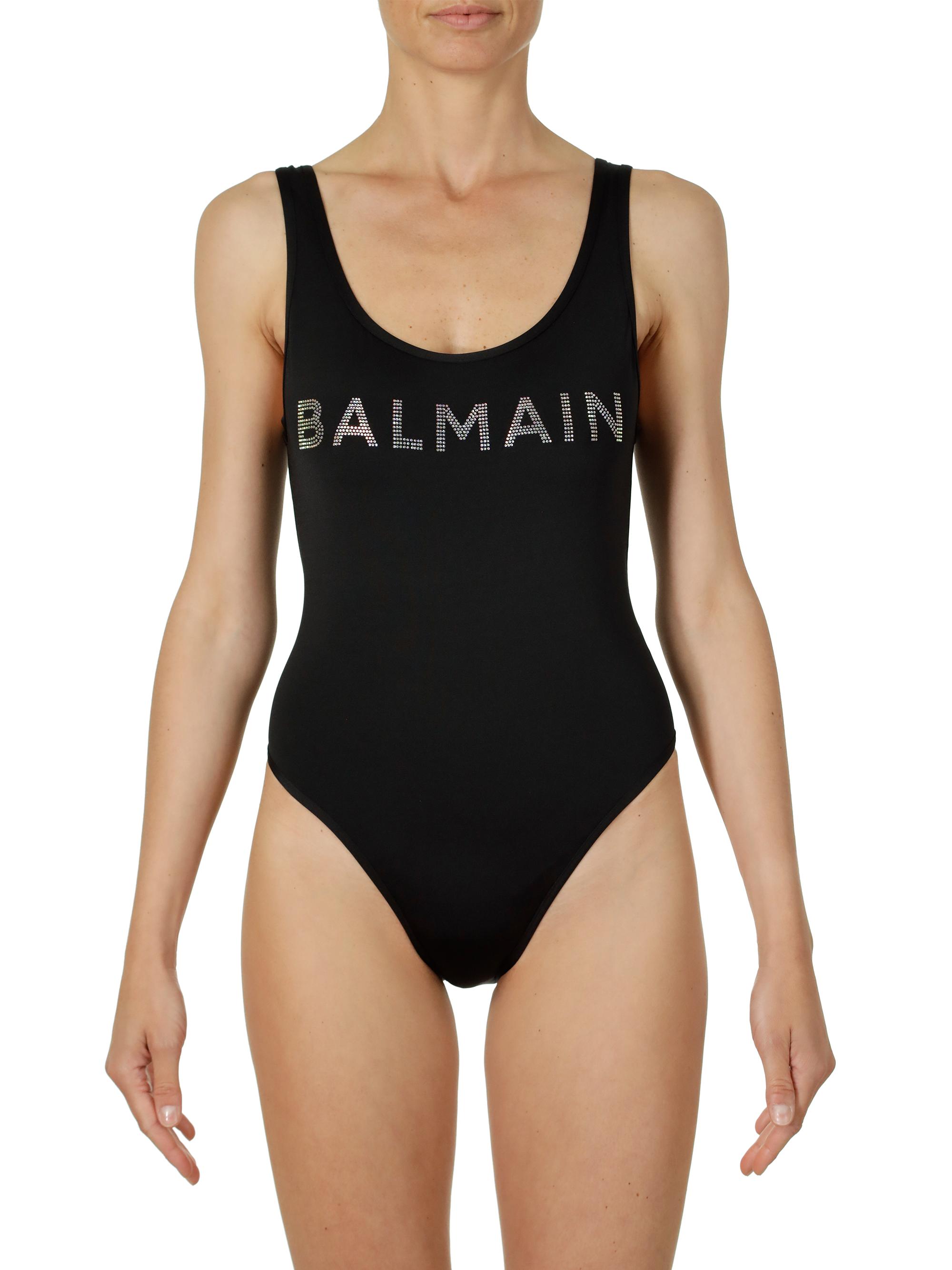 Balmain Women's Crystal Logo One-Piece Swimsuit - Black