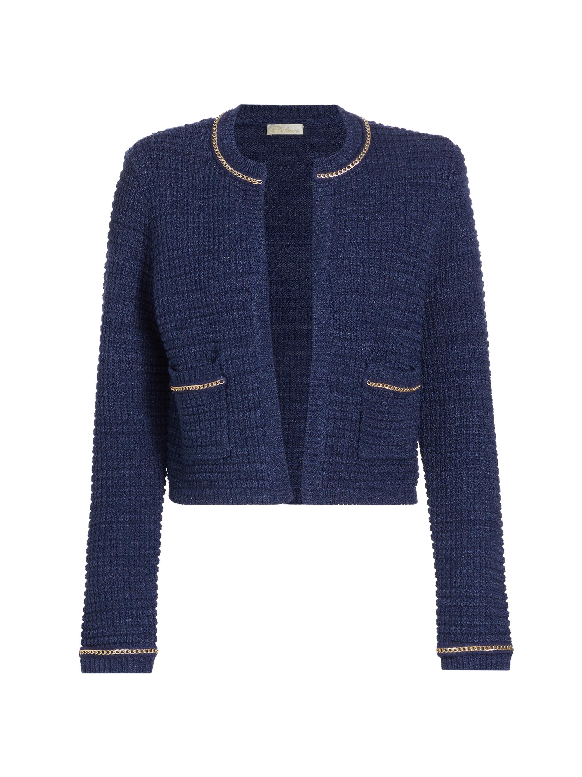 Shoshanna Women's Maeve Chain-Trimmed Knit Jacket - Deep Blue