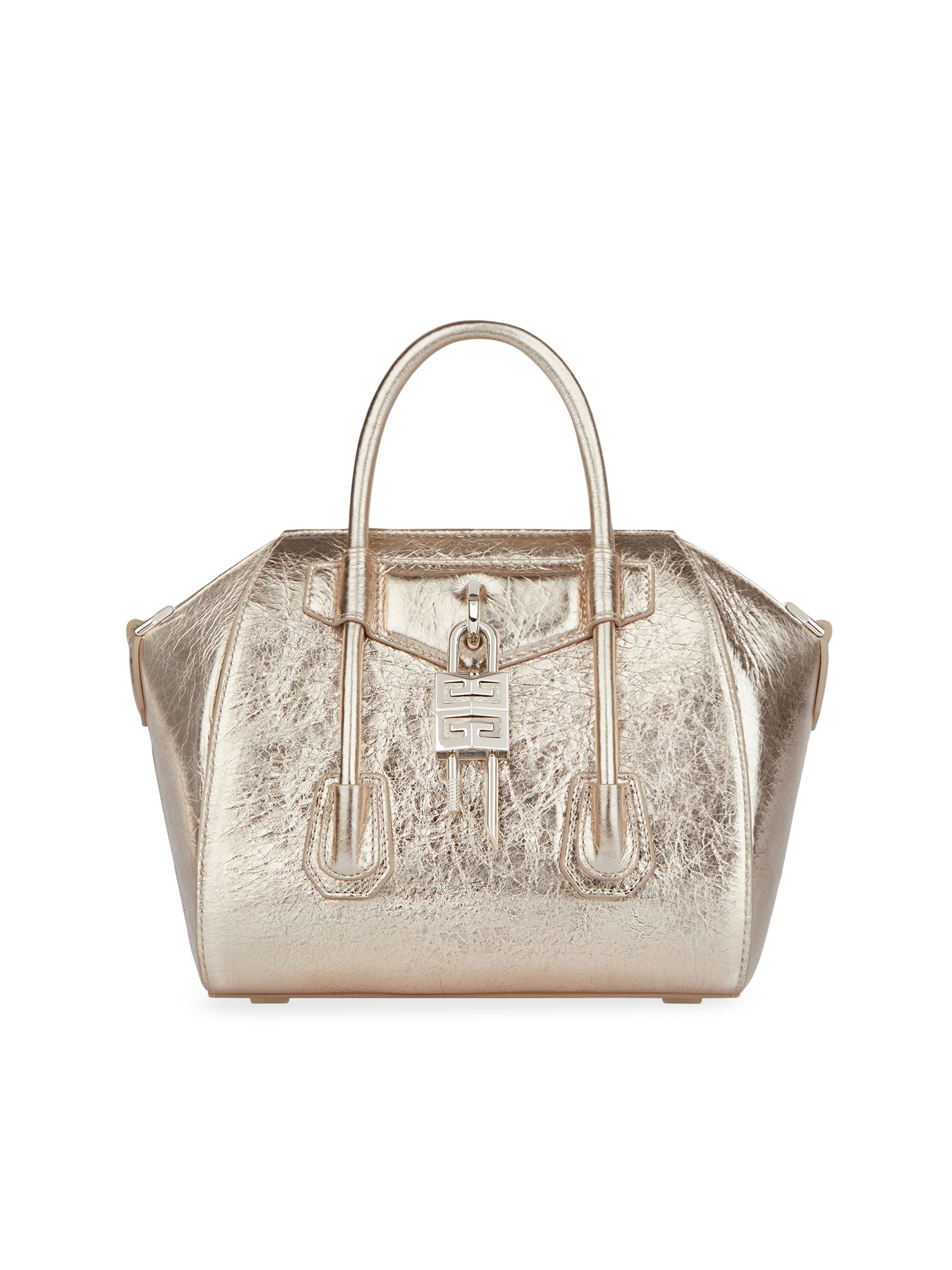 Givenchy Women's Mini Antigona Lock Top Handle Bag In Laminated Leather - Dusty Gold