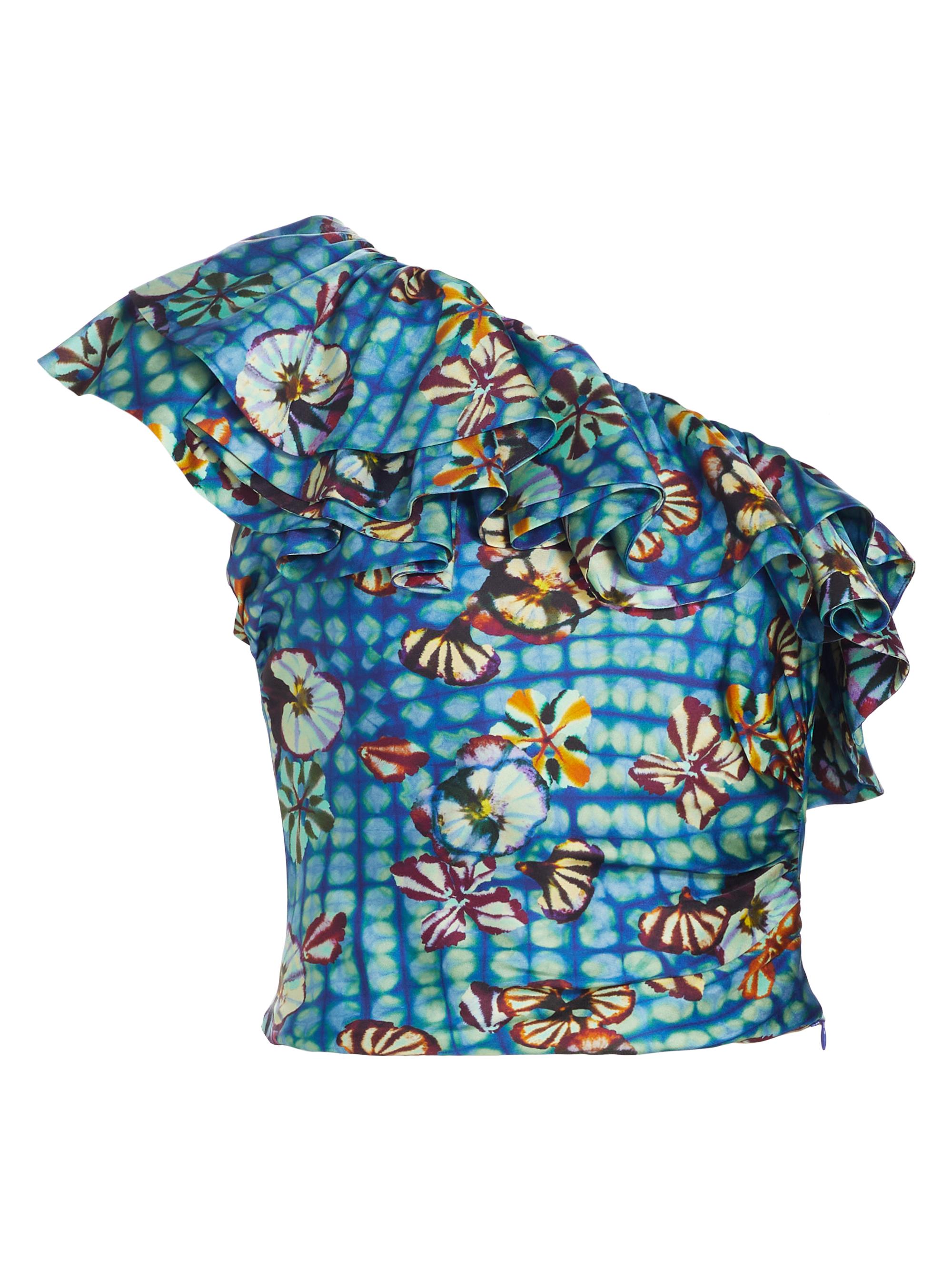 Ulla Johnson Women's Adaleigh Silk Floral Ruffled Top - Azul