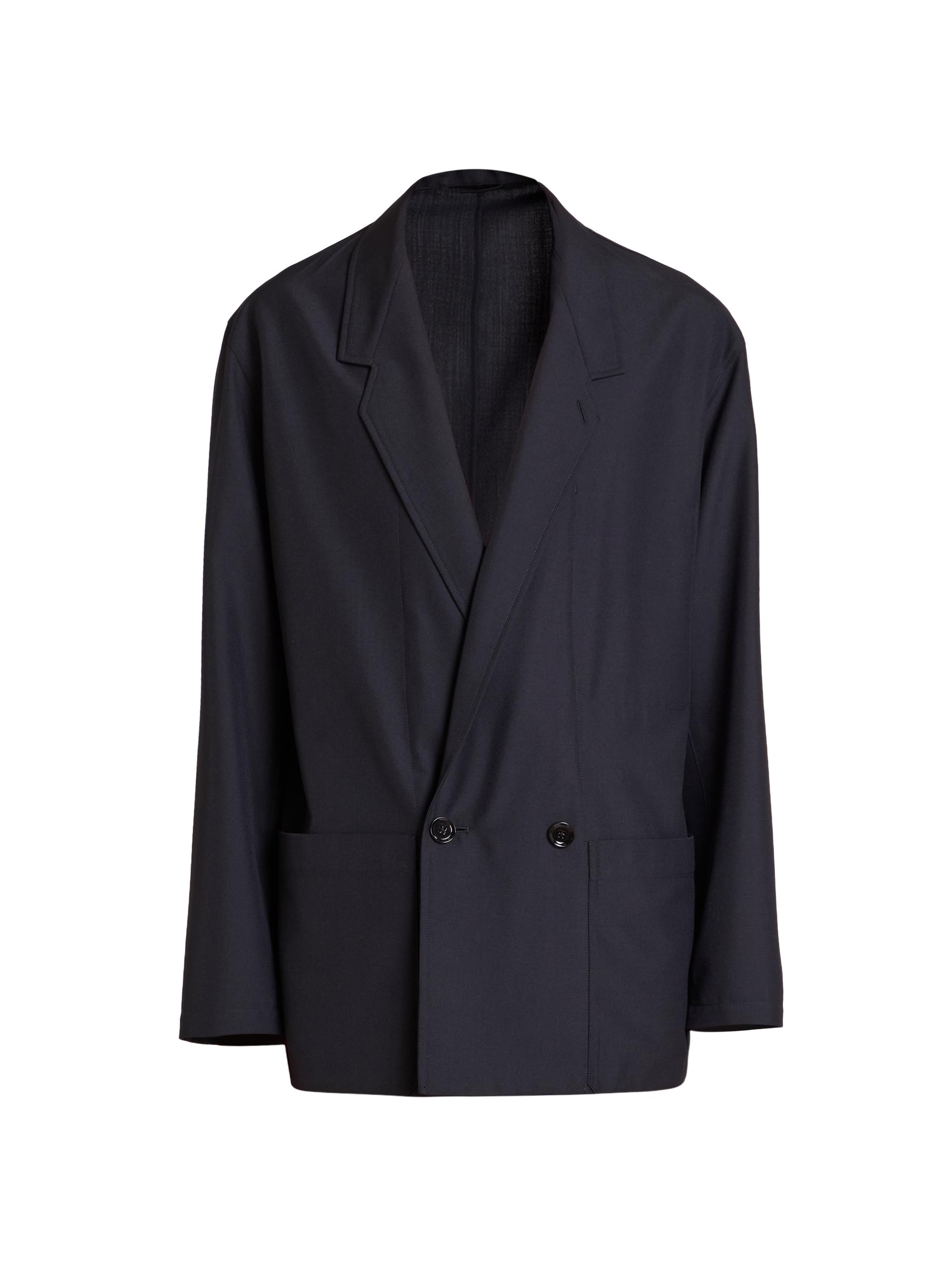 Lemaire Men's Double-Breasted Wool-Blend Suit Jacket - Marine Melange