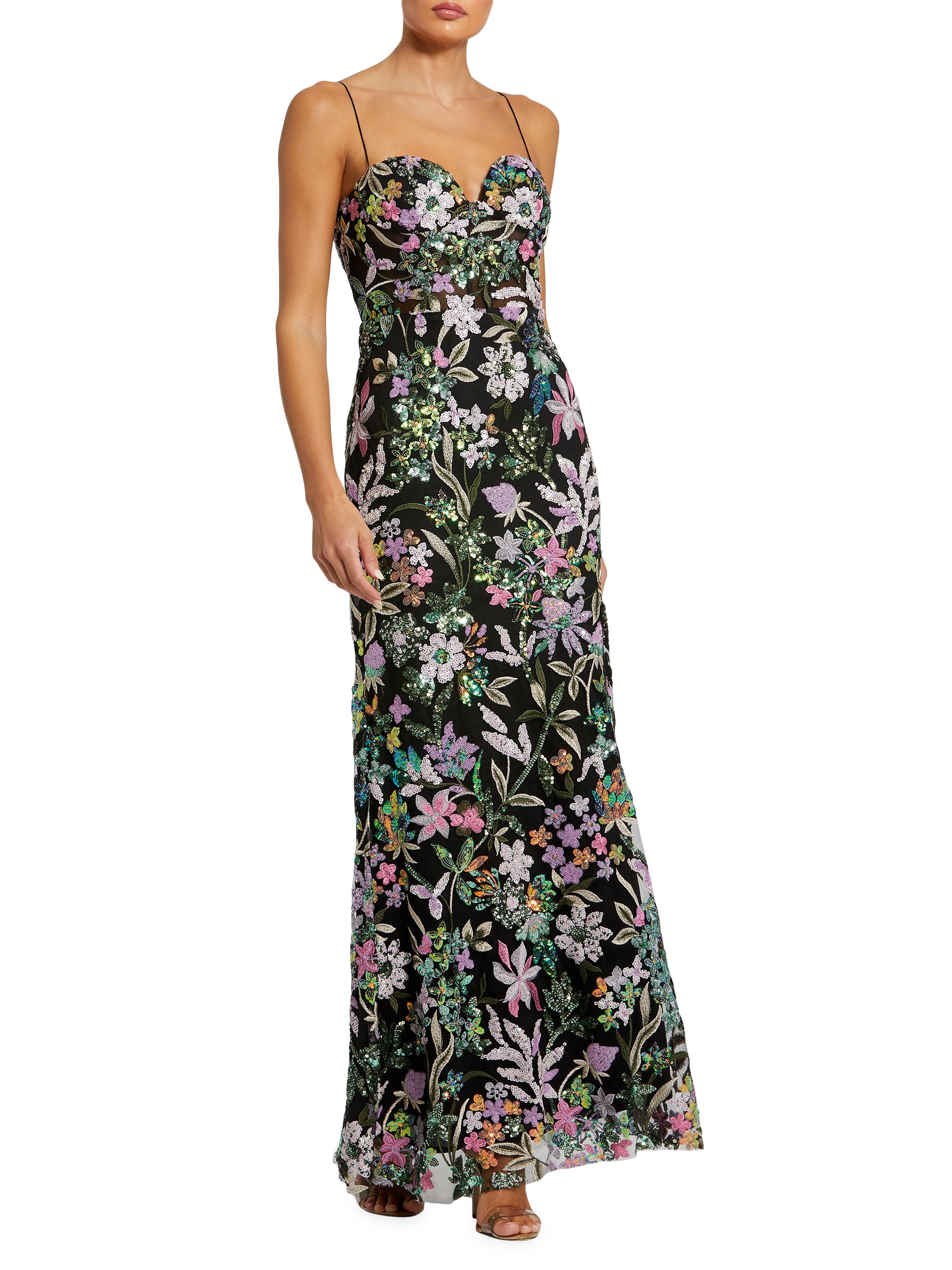 Mac Duggal Women's Floral Sequined Sleeveless Maxi Dress - Black Multi