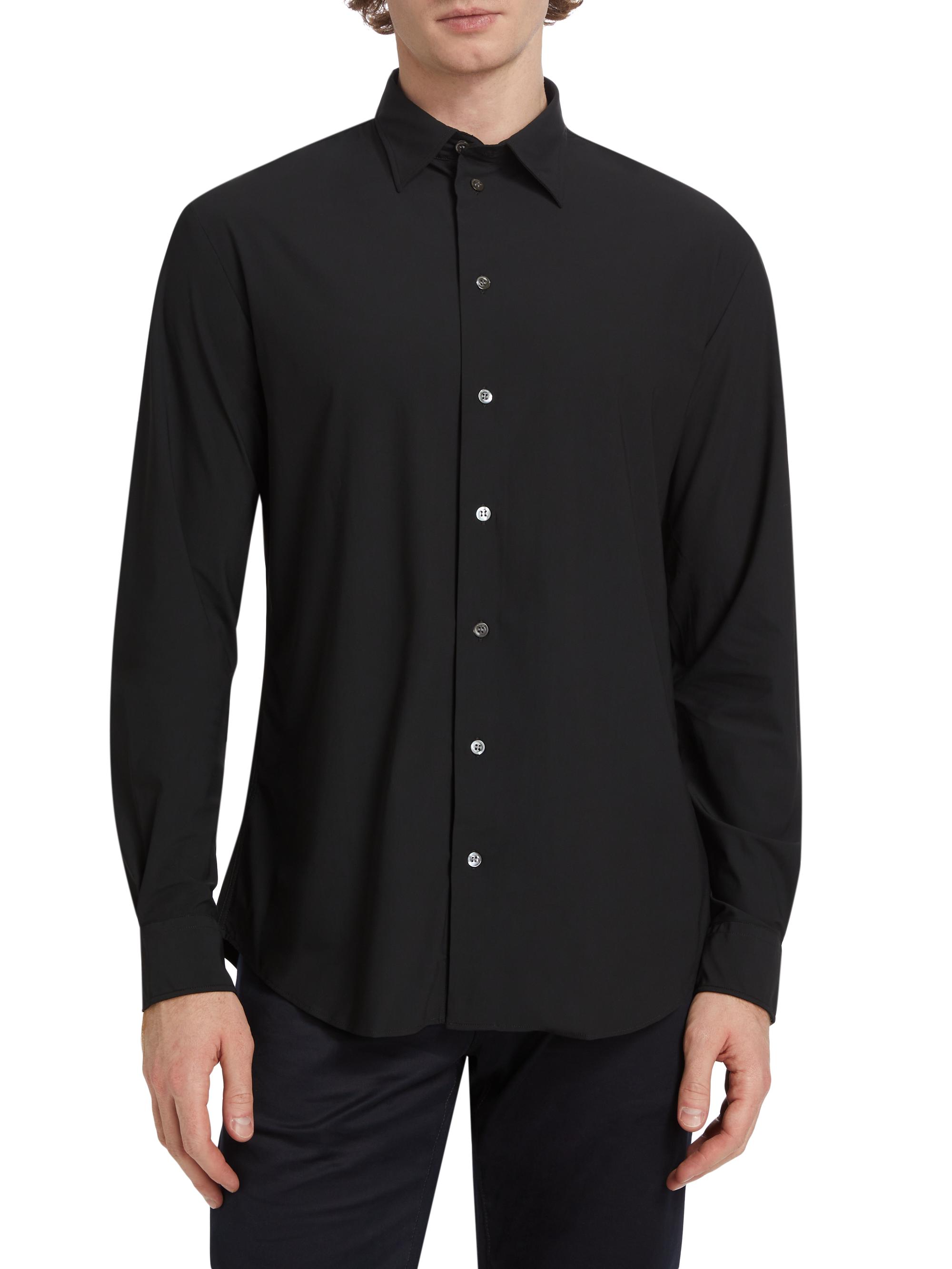 Emporio Armani Men's Stretch Button-Front Shirt - Black | Thumbnail 3