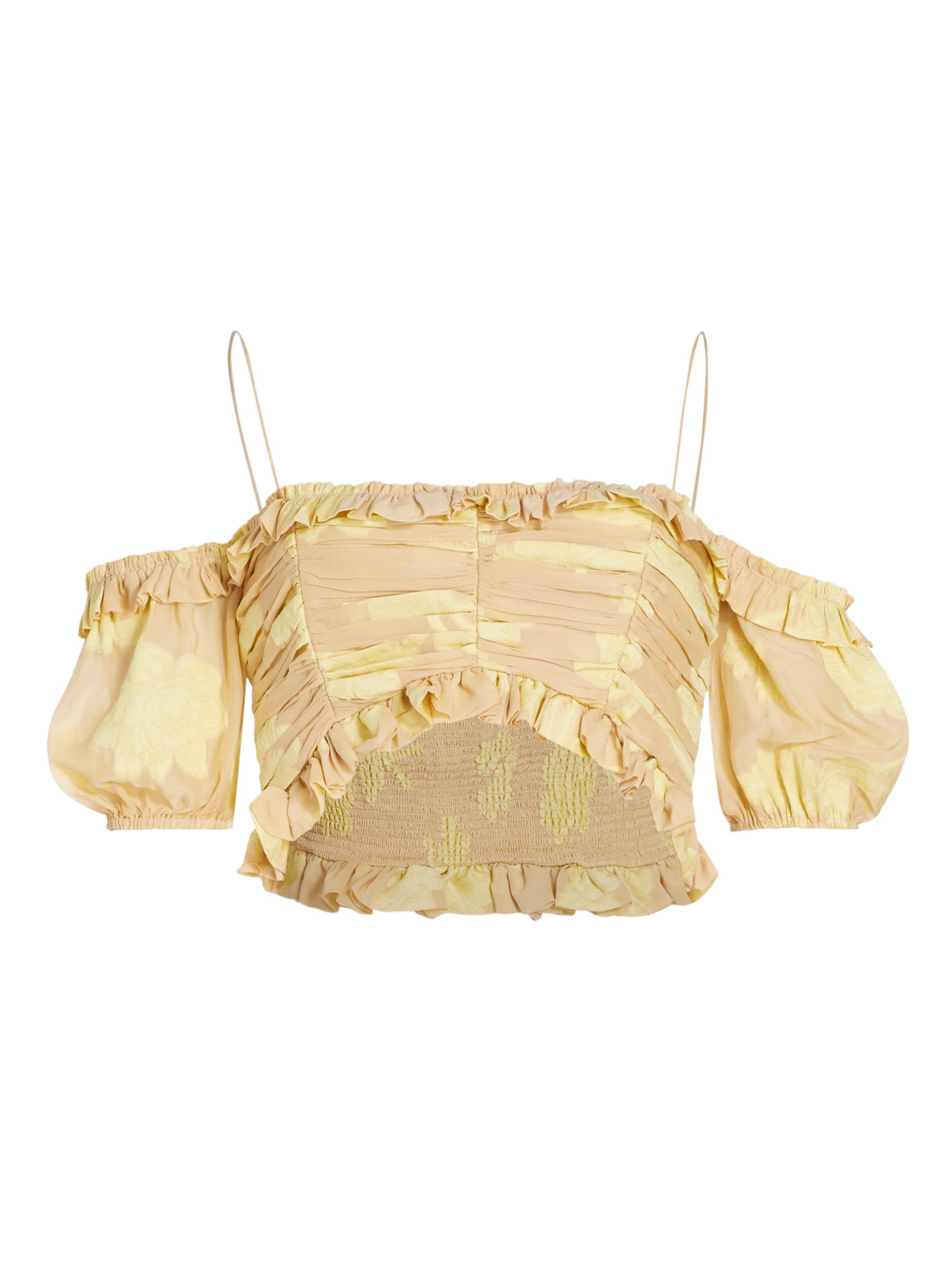 LoveShackFancy Women's Emalin Silk-Blend Floral Top - Daisy Yellow