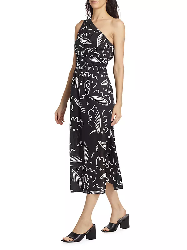 Selani Abstract One-Shoulder Midi-Dress