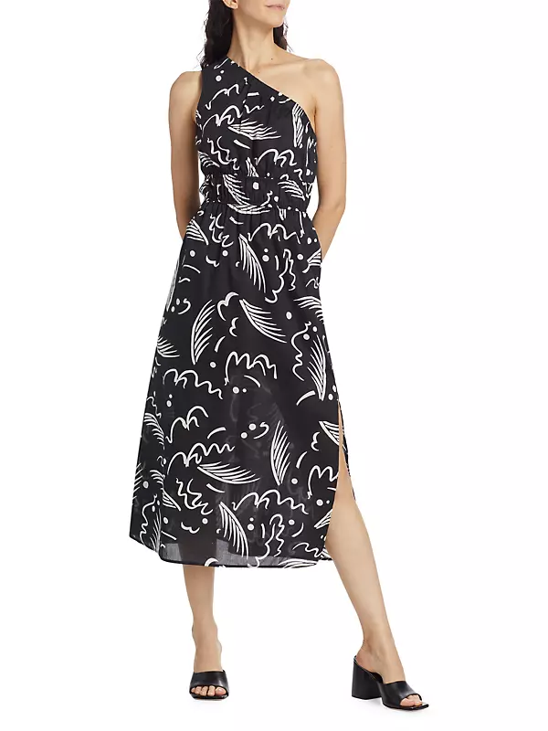 Selani Abstract One-Shoulder Midi-Dress