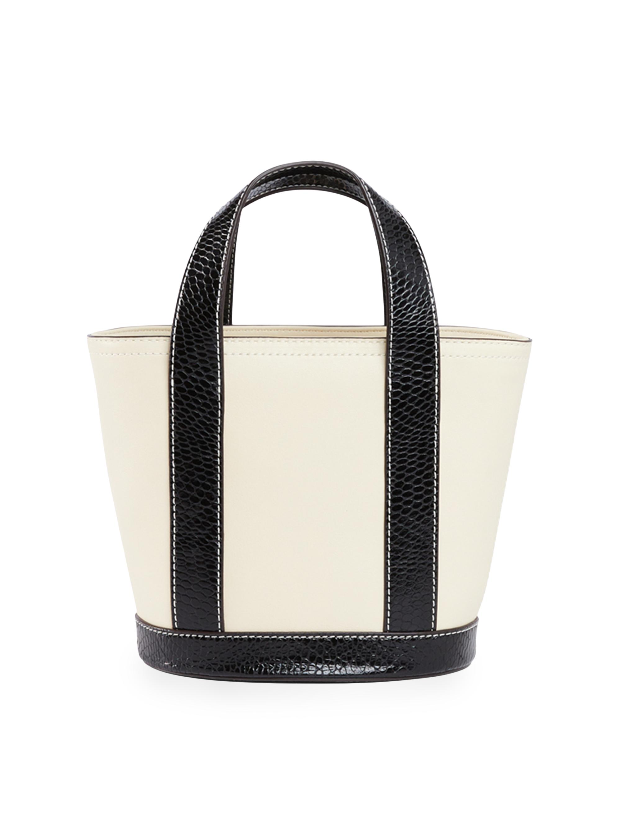 Staud Women's Allora Mini Snake-Embossed Leather Tote - Cream Black