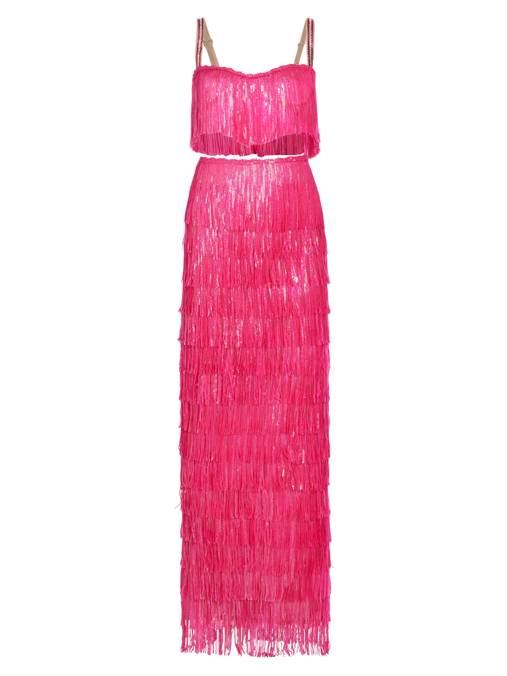 Bronx and Banco Women's Sequin Fringe Two-Piece Skirt Set - Pink